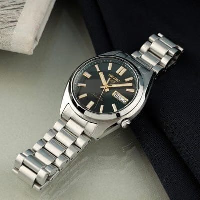 Seiko 5 Sports SNXS Vintage Gold Collection in Green Tie Green Dial Stainless Steel Watch - SRPL57K1