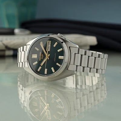 Seiko 5 Sports SNXS Vintage Gold Collection in Green Tie Green Dial Stainless Steel Watch - SRPL57K1