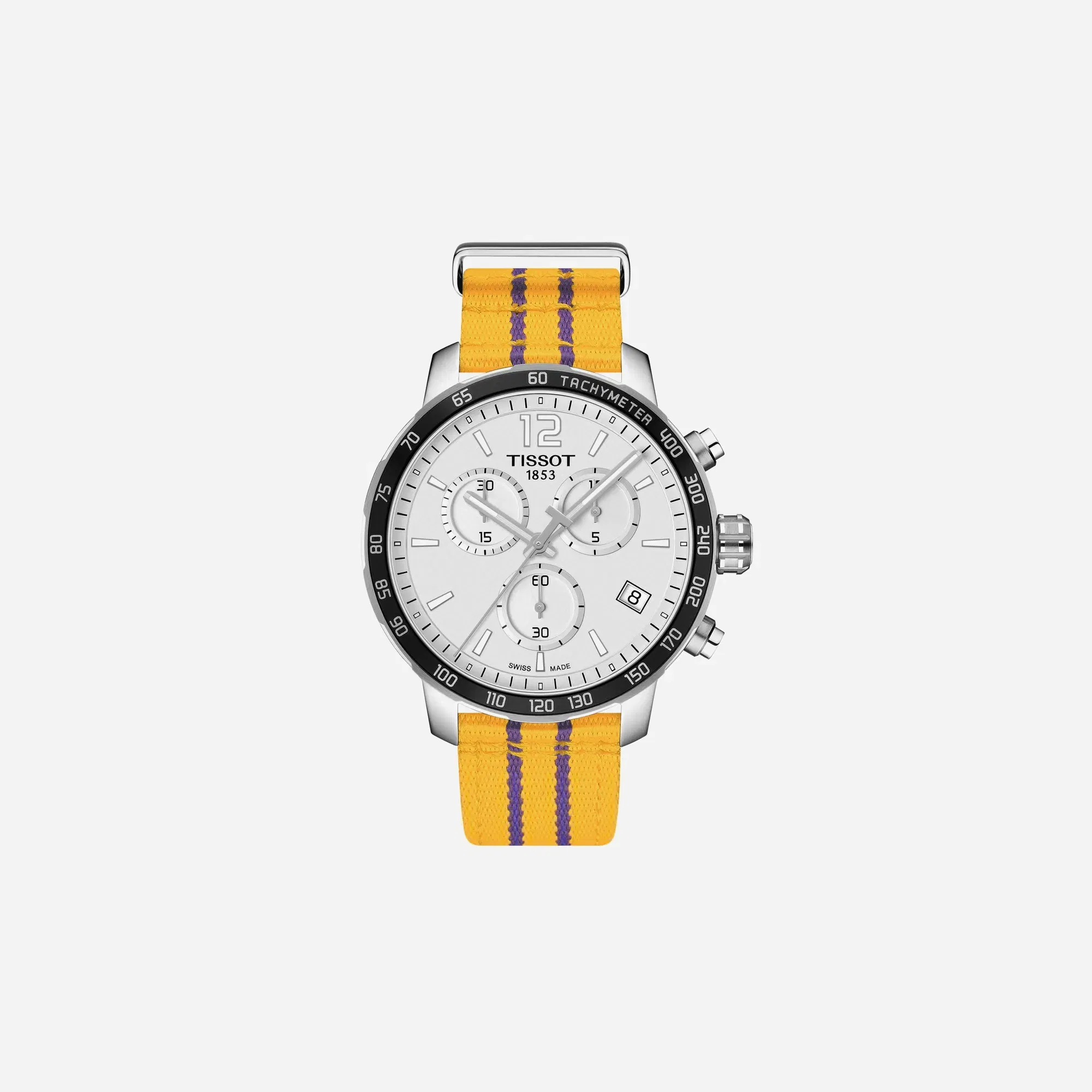 Tissot Quickster Chronograph NBA San Antonio Spurs Silver Dial Yellow Textile Watch