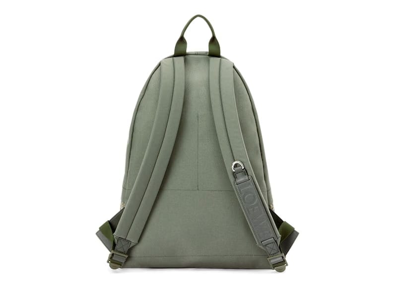 LOEWE Round Slim Backpack in Canvas and Anagram Jacquard Khaki Green