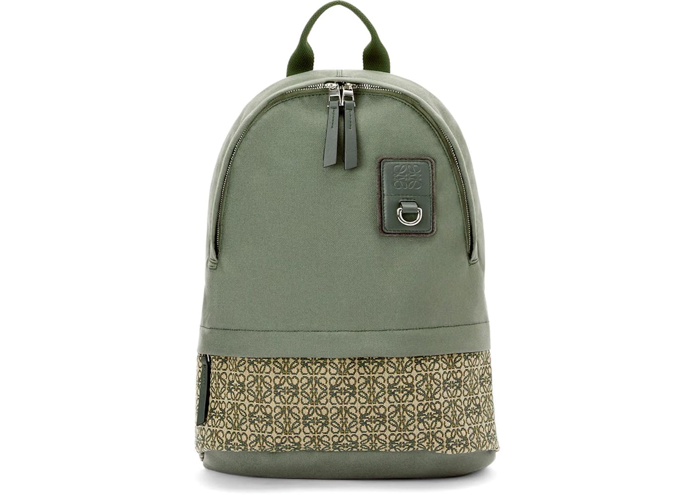LOEWE Round Slim Backpack in Canvas and Anagram Jacquard Khaki Green