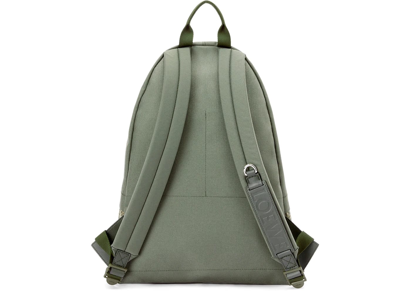 LOEWE Round Slim Backpack in Canvas and Anagram Jacquard Khaki Green
