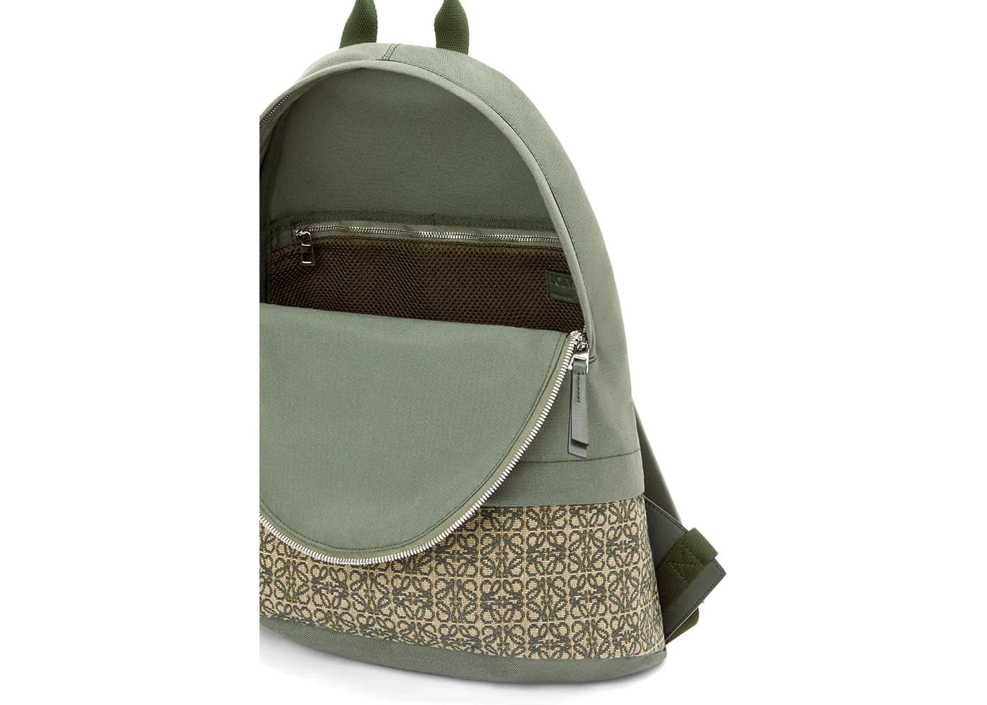 LOEWE Round Slim Backpack in Canvas and Anagram Jacquard Khaki Green