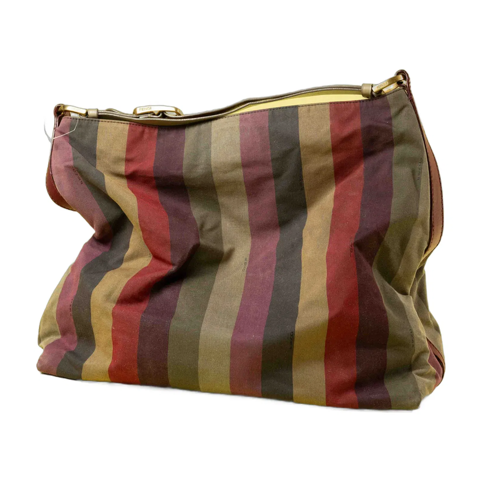 Fendi Multicolor Fabric and Leather Large Pequin Striped Hobo (One Size)