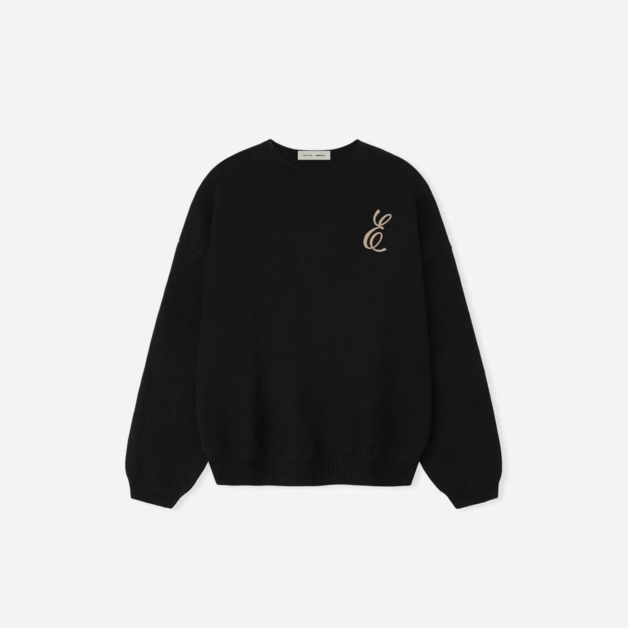 Fear Of God Essentials Embroidered Merino Crewneck Sweater Vintage Black