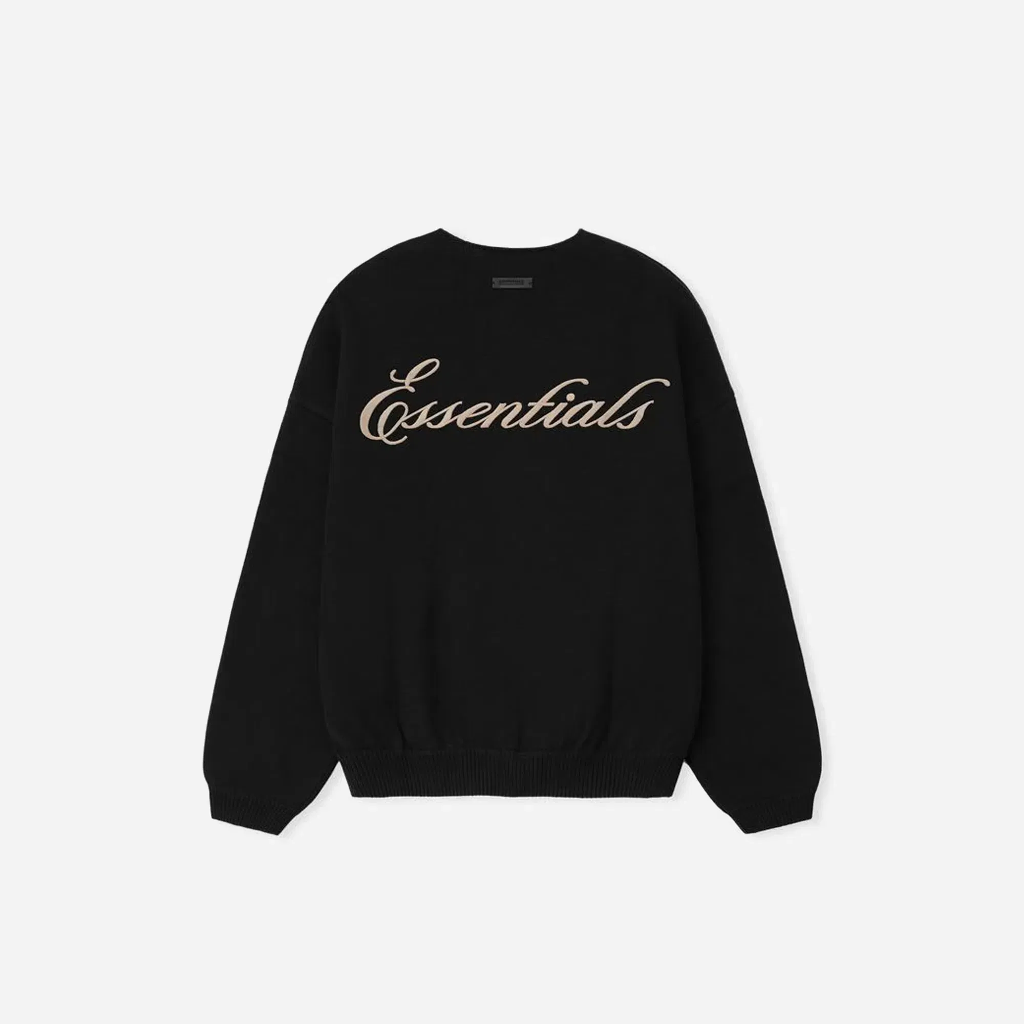 Fear Of God Essentials Embroidered Merino Crewneck Sweater Vintage Black