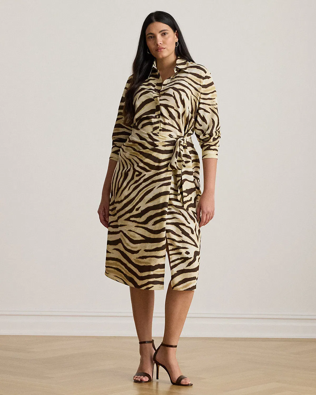 Ralph Lauren ZebraPrint TieFront Crepe Shirtdress