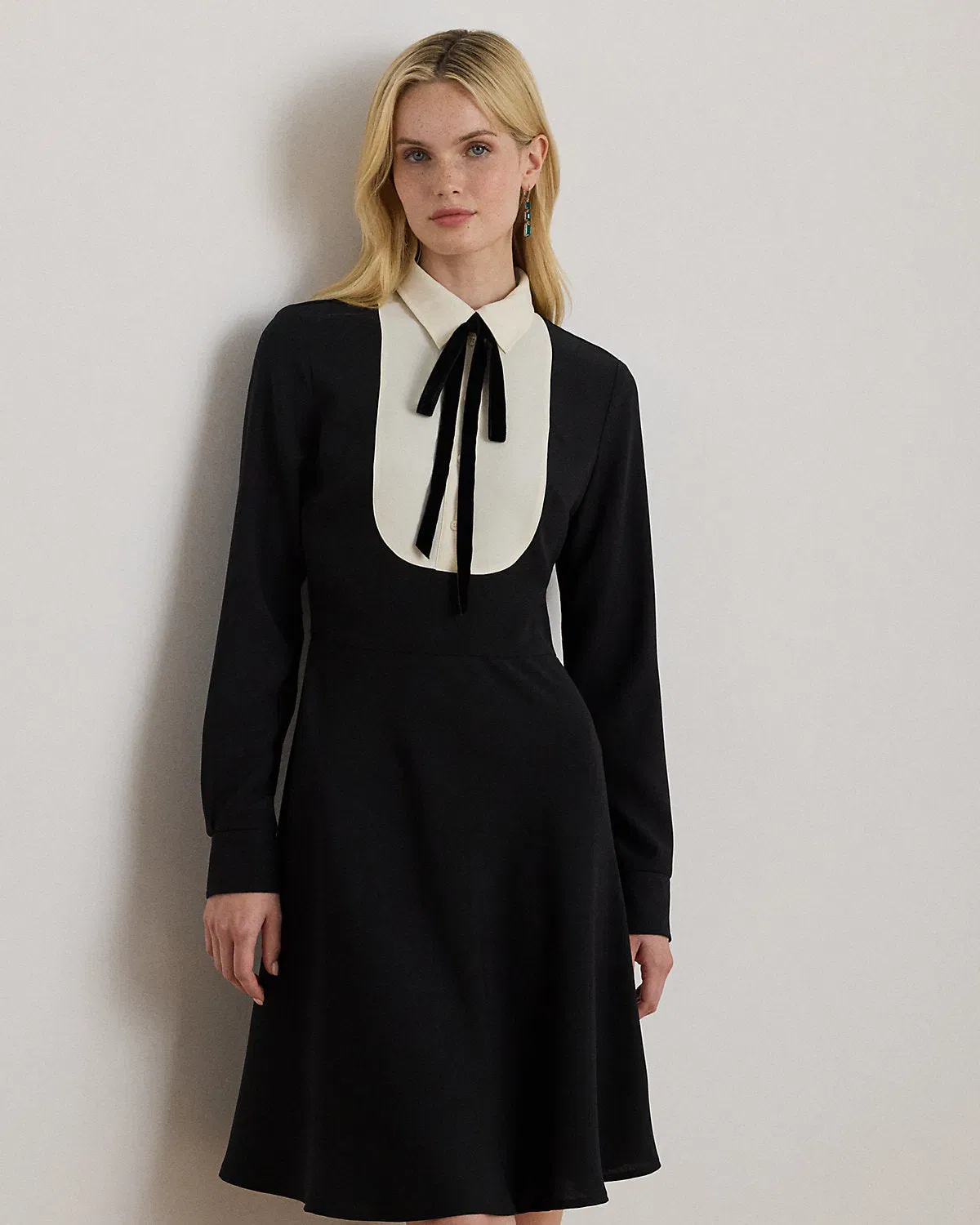 Ralph Lauren TwoTone Georgette TieNeck Dress