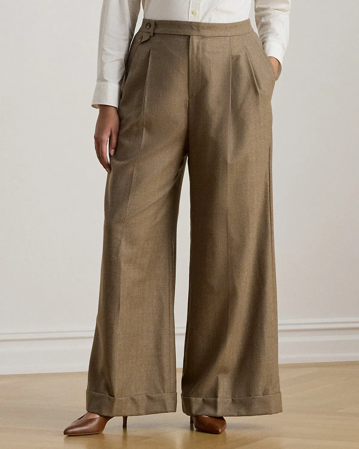 Ralph Lauren Pleated Wool Herringbone WideLeg Pant