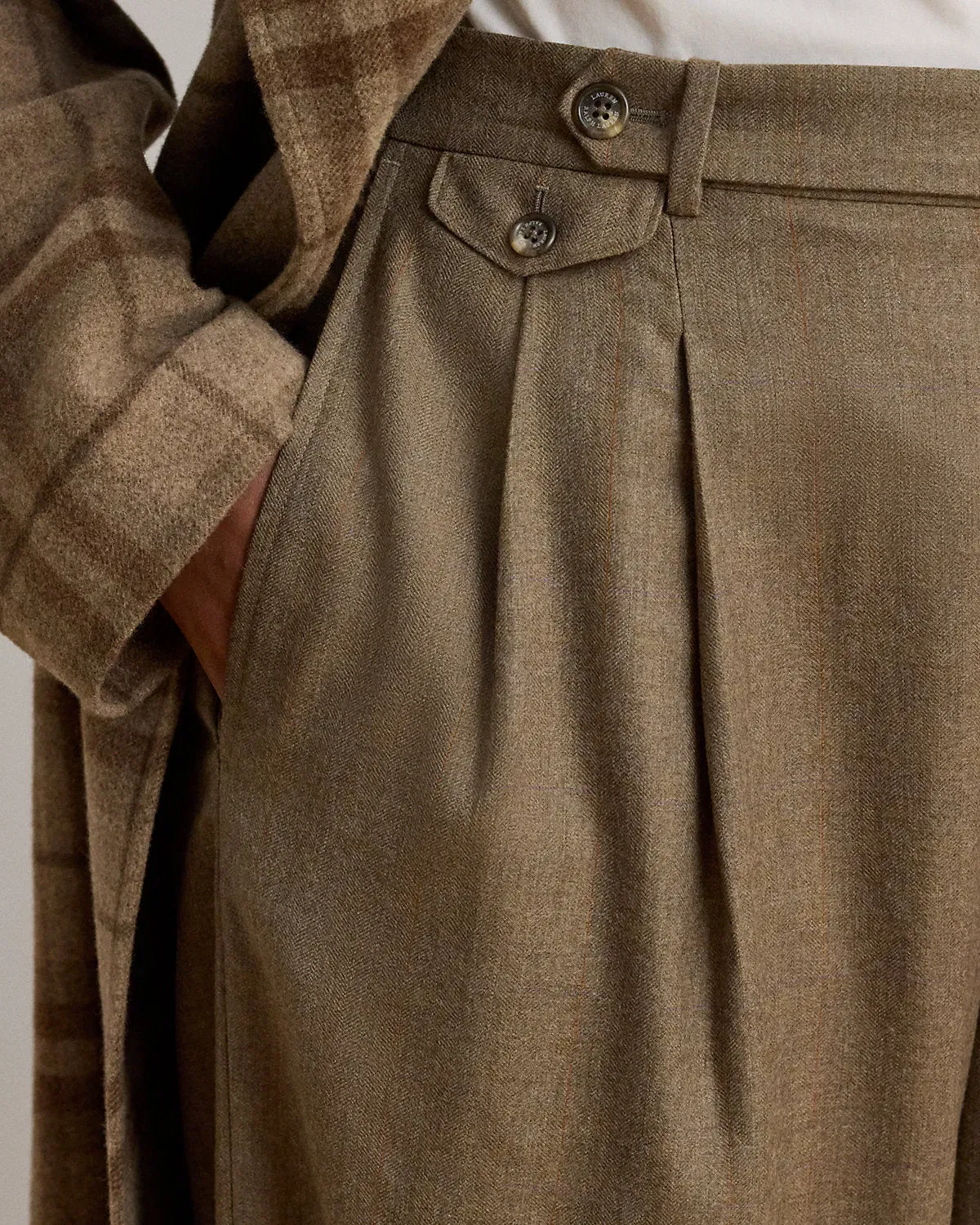 Ralph Lauren Pleated Wool Herringbone WideLeg Pant