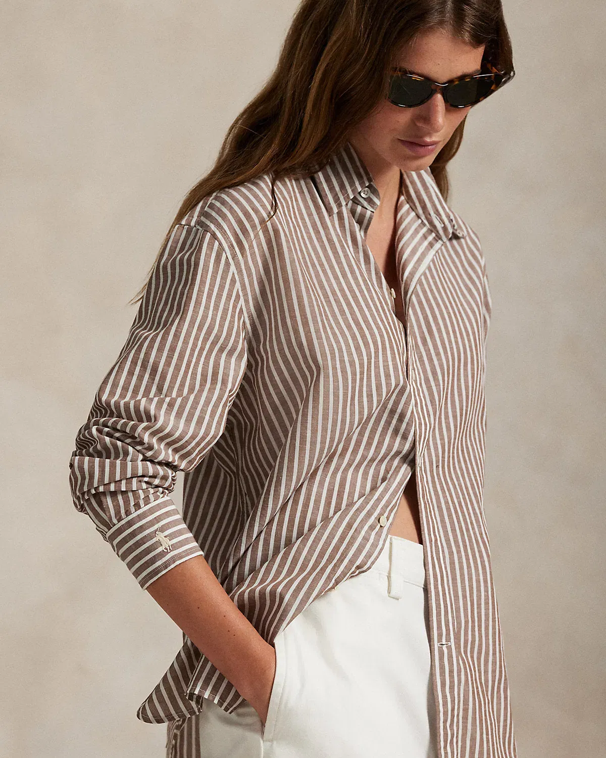 Ralph Lauren Oversize Fit Striped CottonLinen Shirt