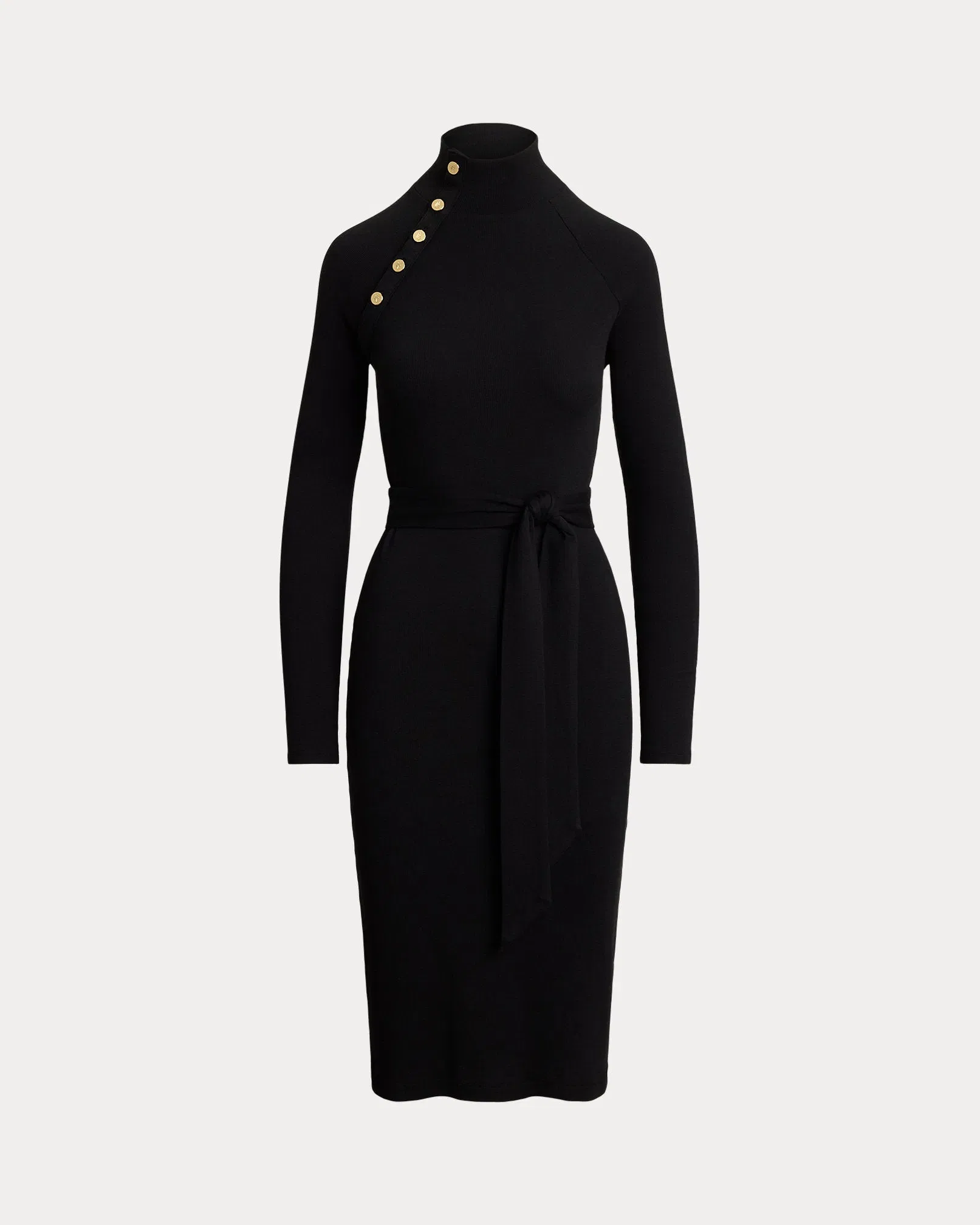 Ralph Lauren ButtonTrim RibKnit Mockneck Dress