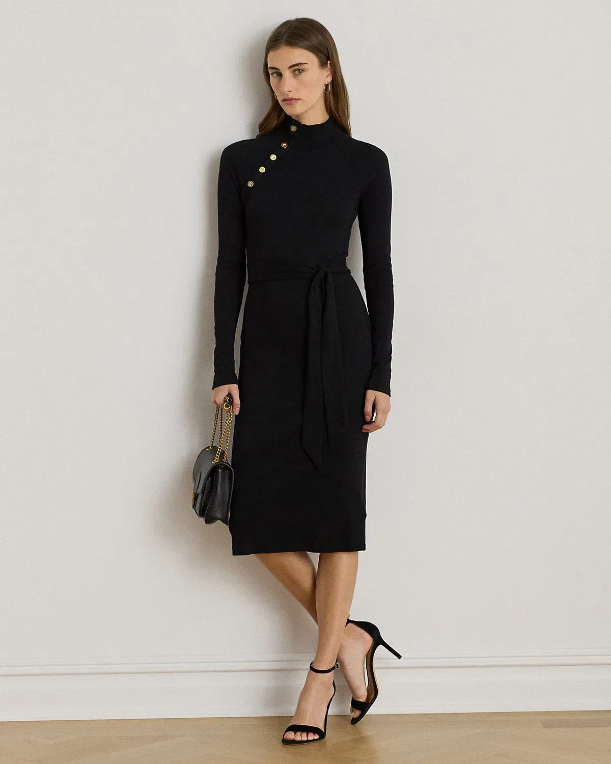 Ralph Lauren ButtonTrim RibKnit Mockneck Dress