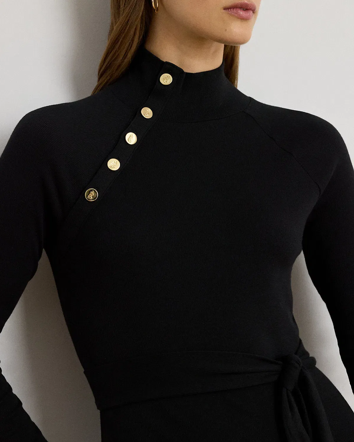 Ralph Lauren ButtonTrim RibKnit Mockneck Dress