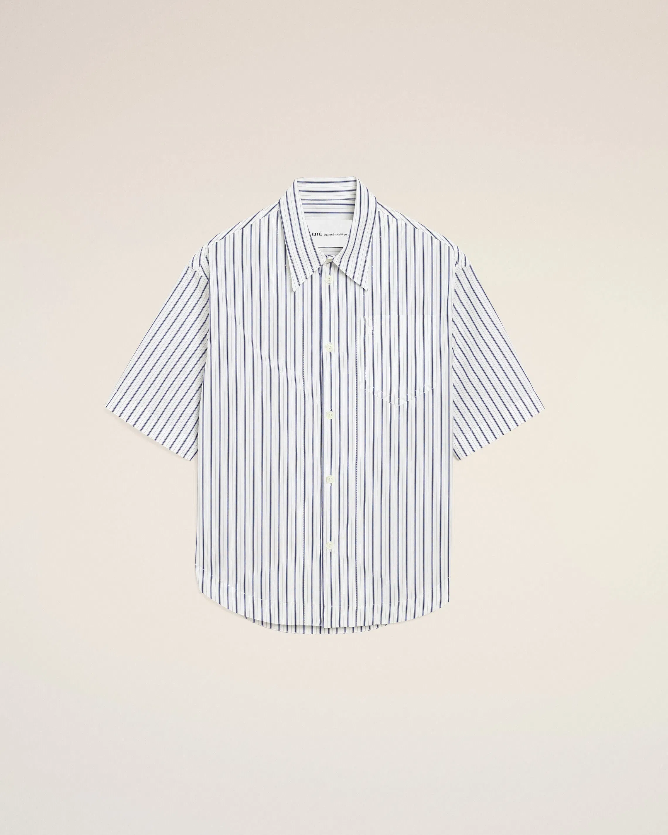 White Striped Cotton Shorts Sleeve Ami De Coeur Wide Shirt