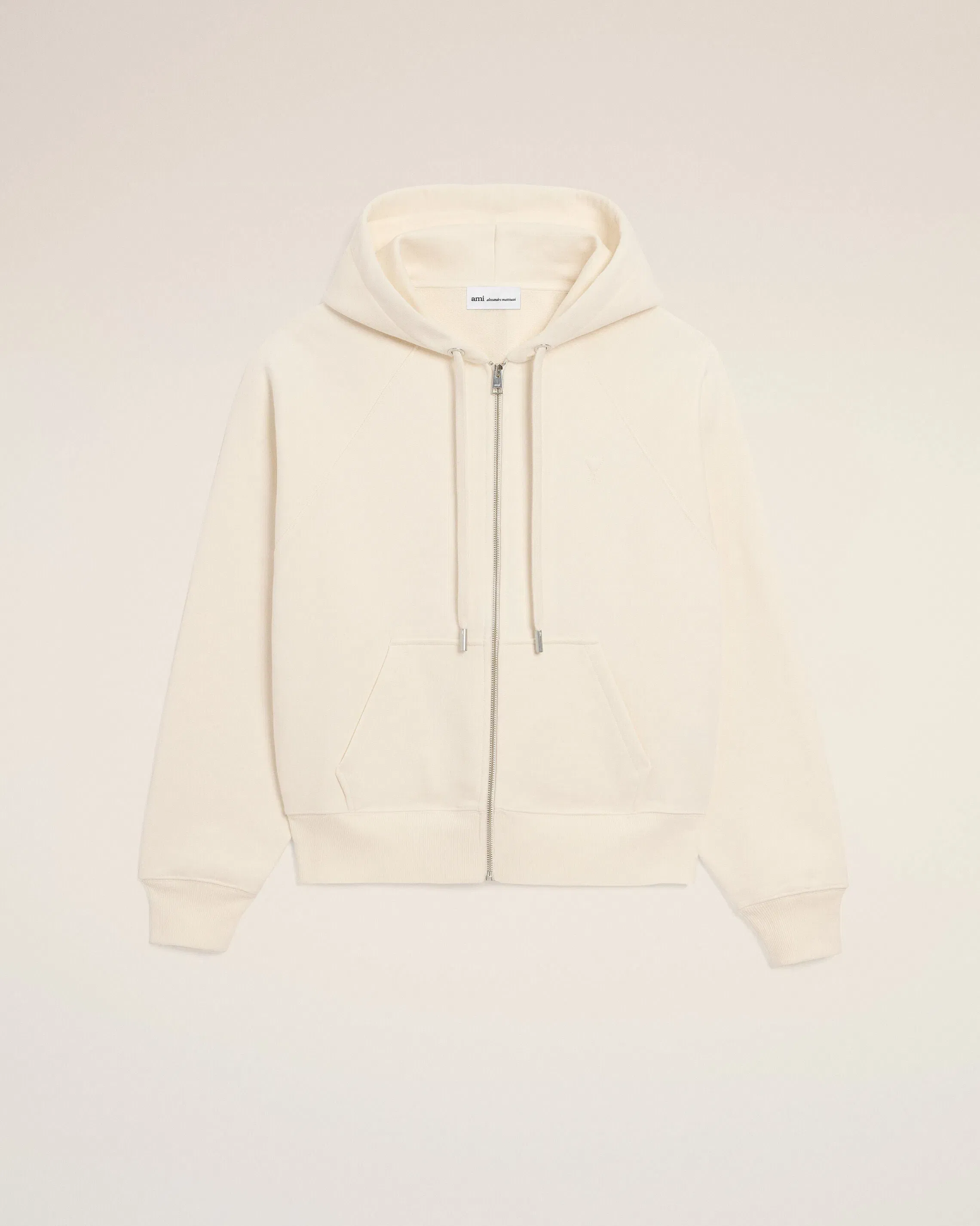 White Cotton Embossed Ami De Coeur Zipped Hoodie