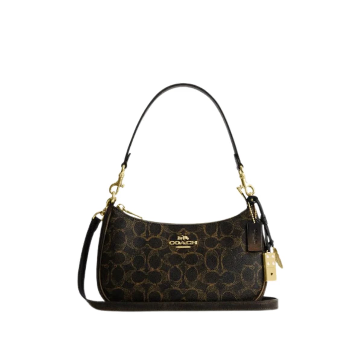 Coach Teri Shoulder Bag In Loved Signature Canvas With Charms Gold Brown