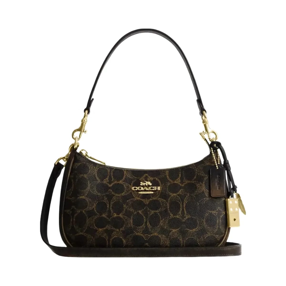 Coach Teri Shoulder Bag In Loved Signature Canvas With Charms Gold Brown