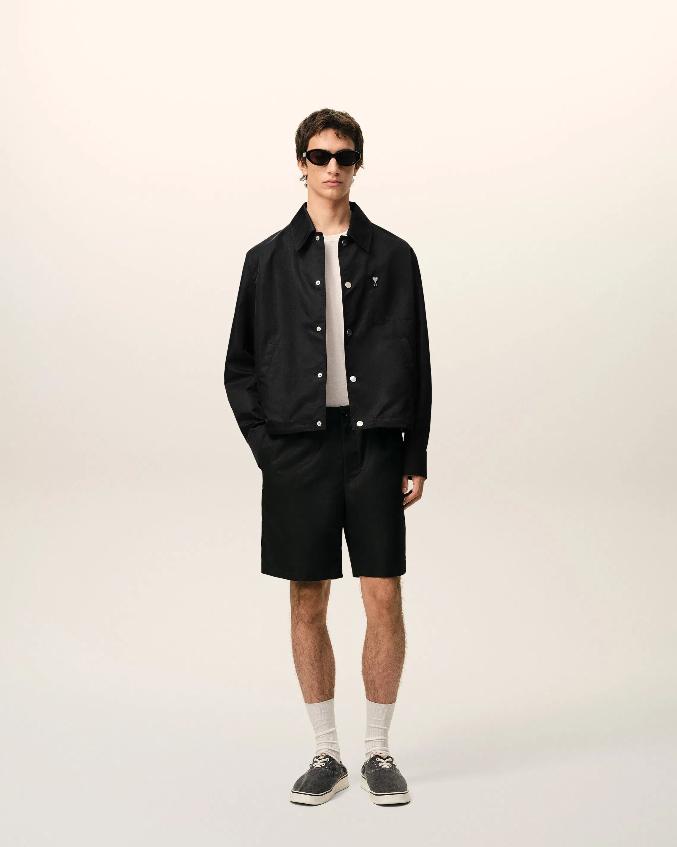 Black Nylon Ami De Coeur Stud Buttoned Jacket