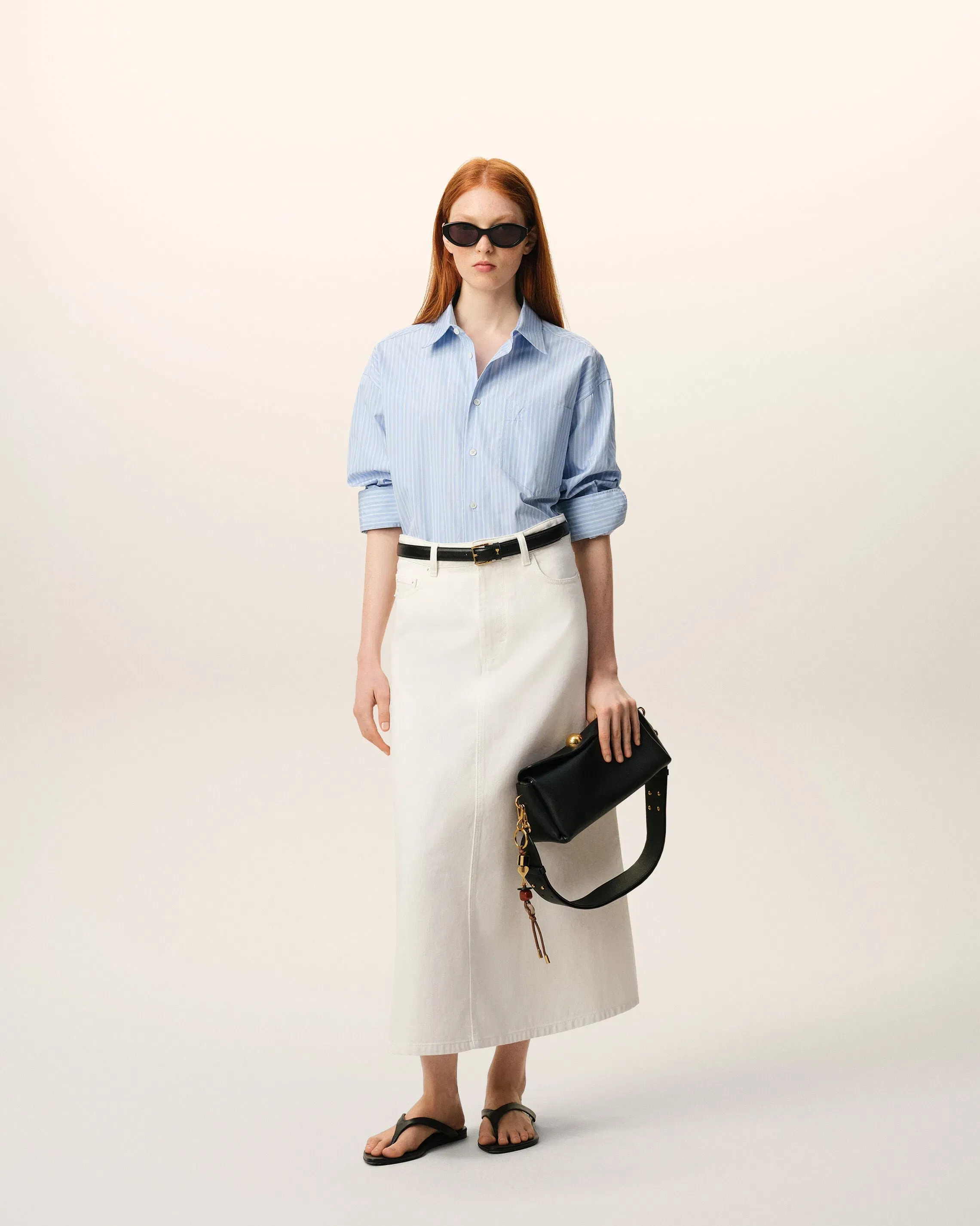 AmiParis White Denim Long Skirt Women's