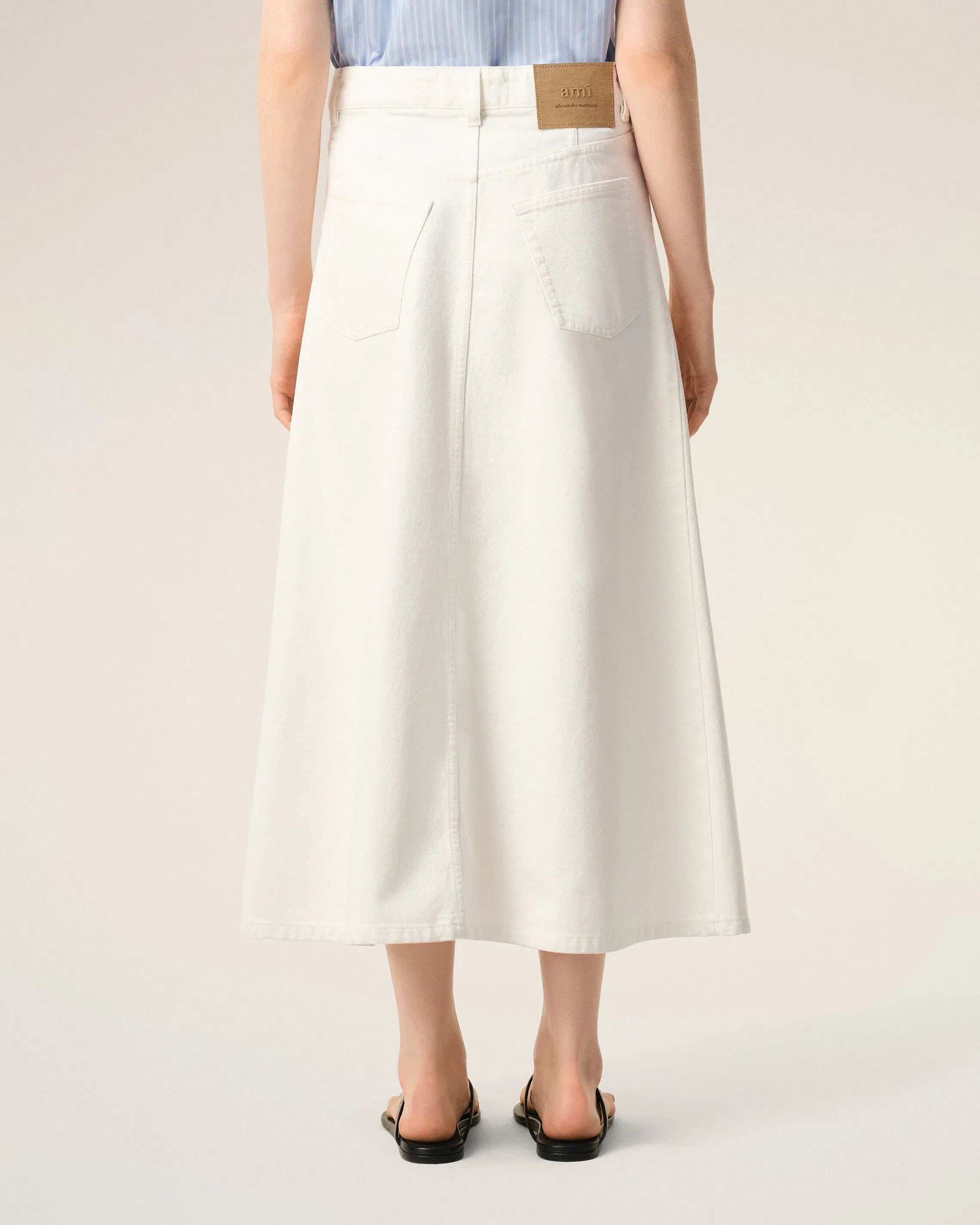 AmiParis White Denim Long Skirt Women's