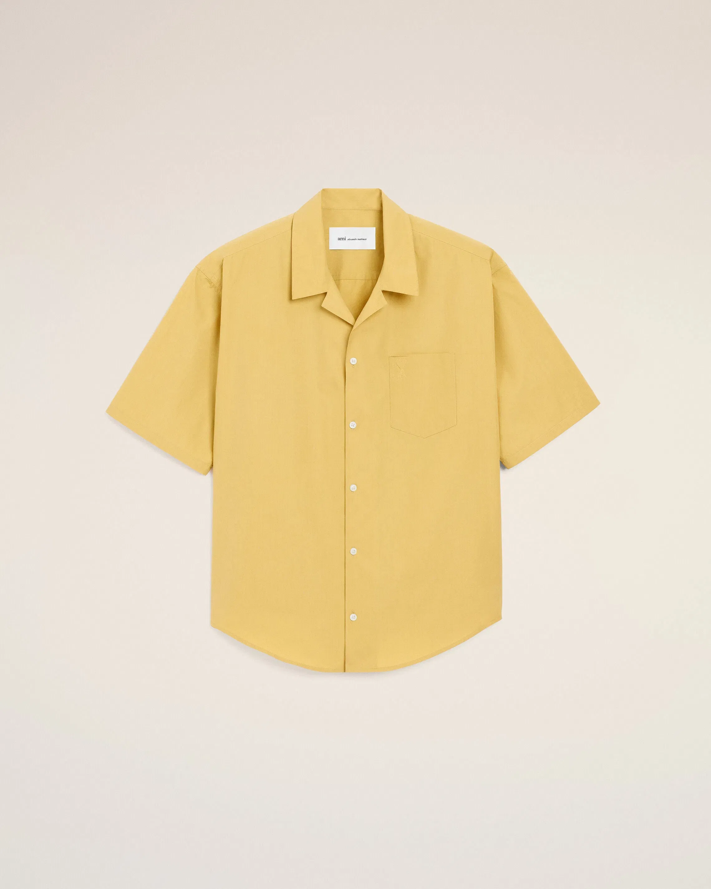 AmiParis Yellow Cotton Shorts Sleeve Camp Collar Boxy Shirt