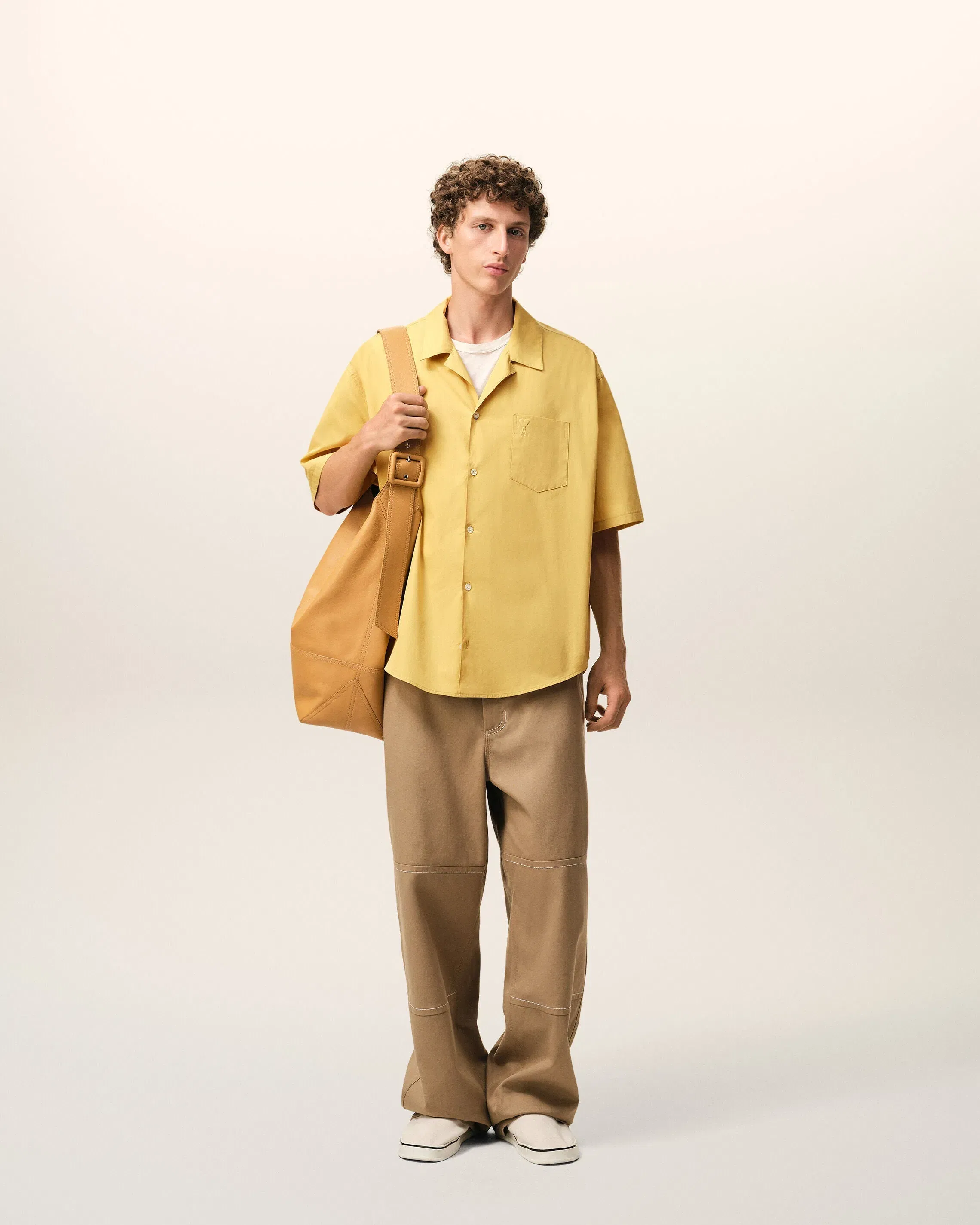 AmiParis Yellow Cotton Shorts Sleeve Camp Collar Boxy Shirt