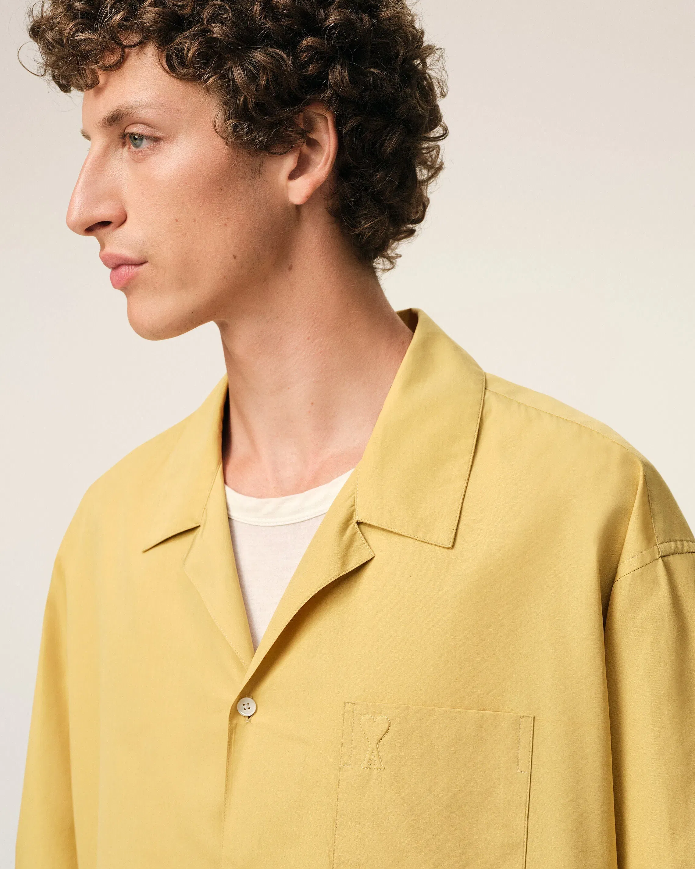 AmiParis Yellow Cotton Shorts Sleeve Camp Collar Boxy Shirt