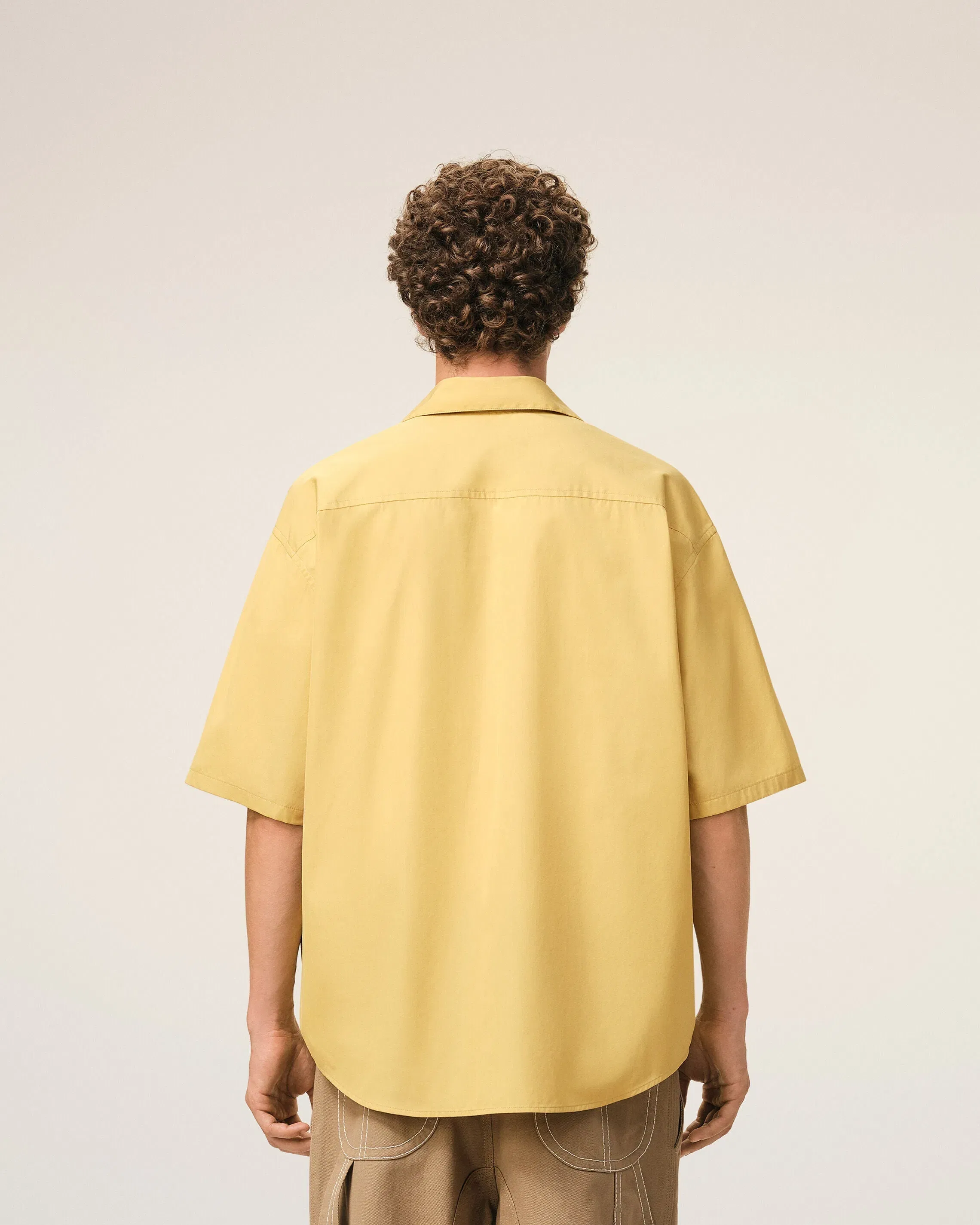 AmiParis Yellow Cotton Shorts Sleeve Camp Collar Boxy Shirt