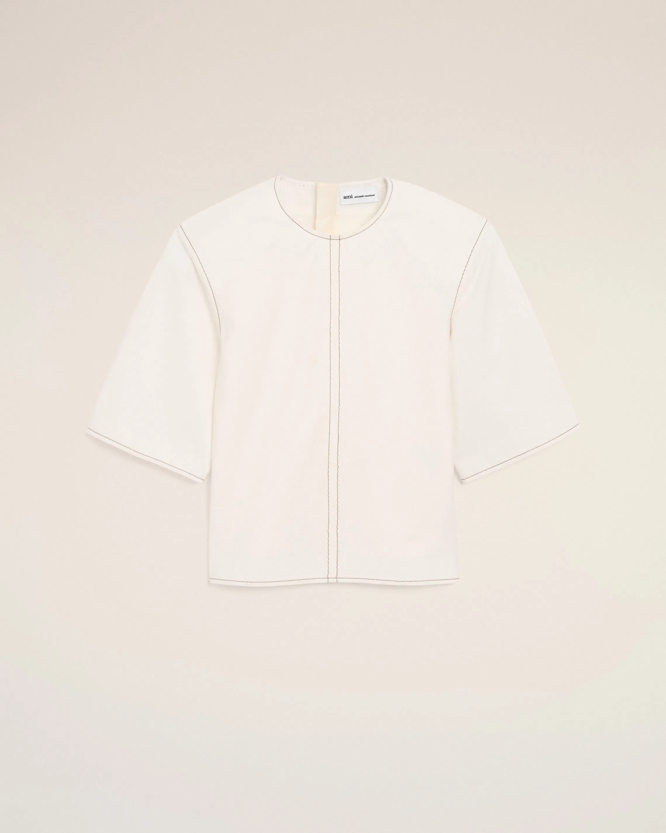 AmiParis White Cotton Shorts Sleeves Fitted Top Women's