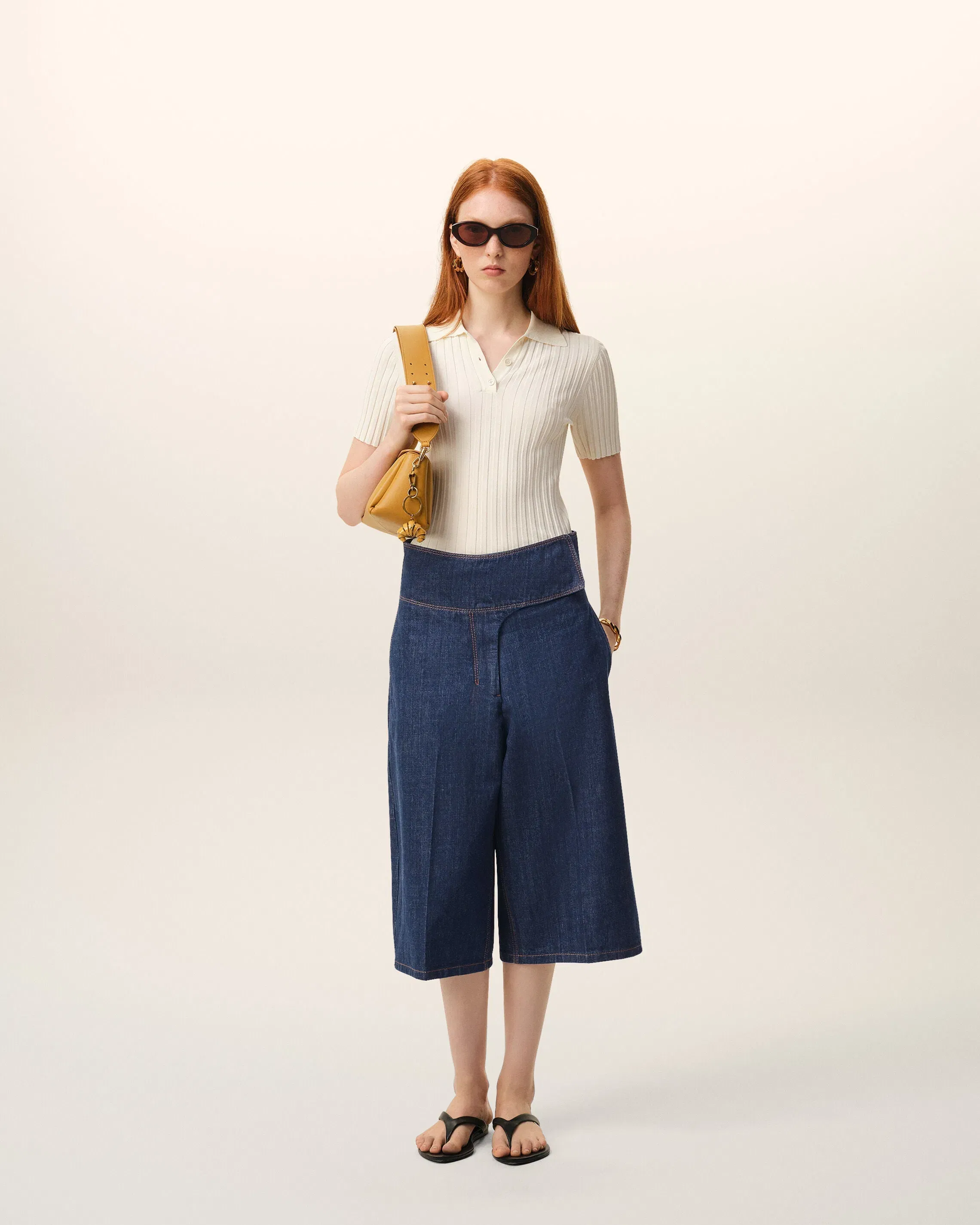 AmiParis Blue Cotton Wrapped Belted Bermuda Shorts Women's