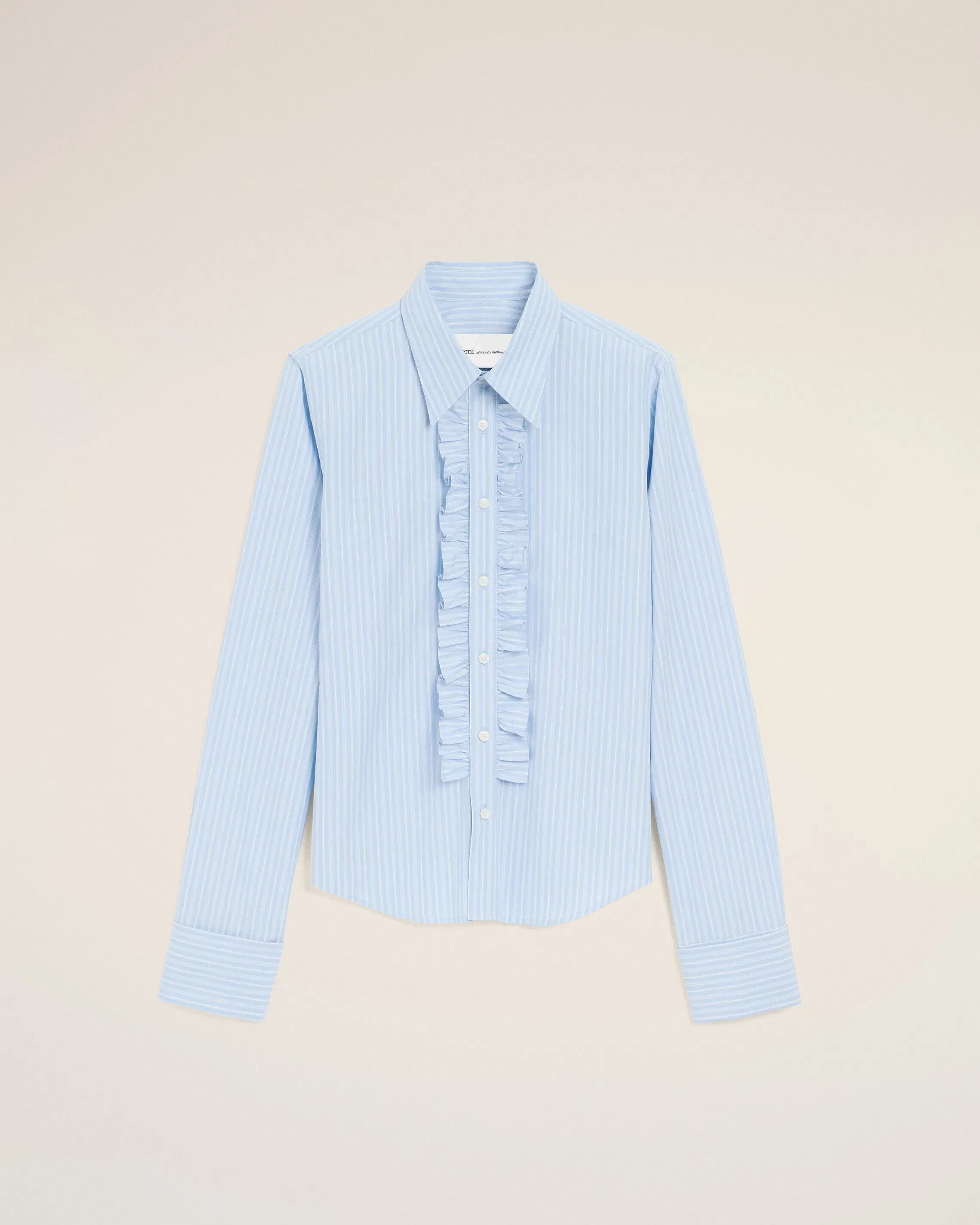 AmiParis Blue Cotton Long Sleeve Ruffled Adjusted Shirt Women's