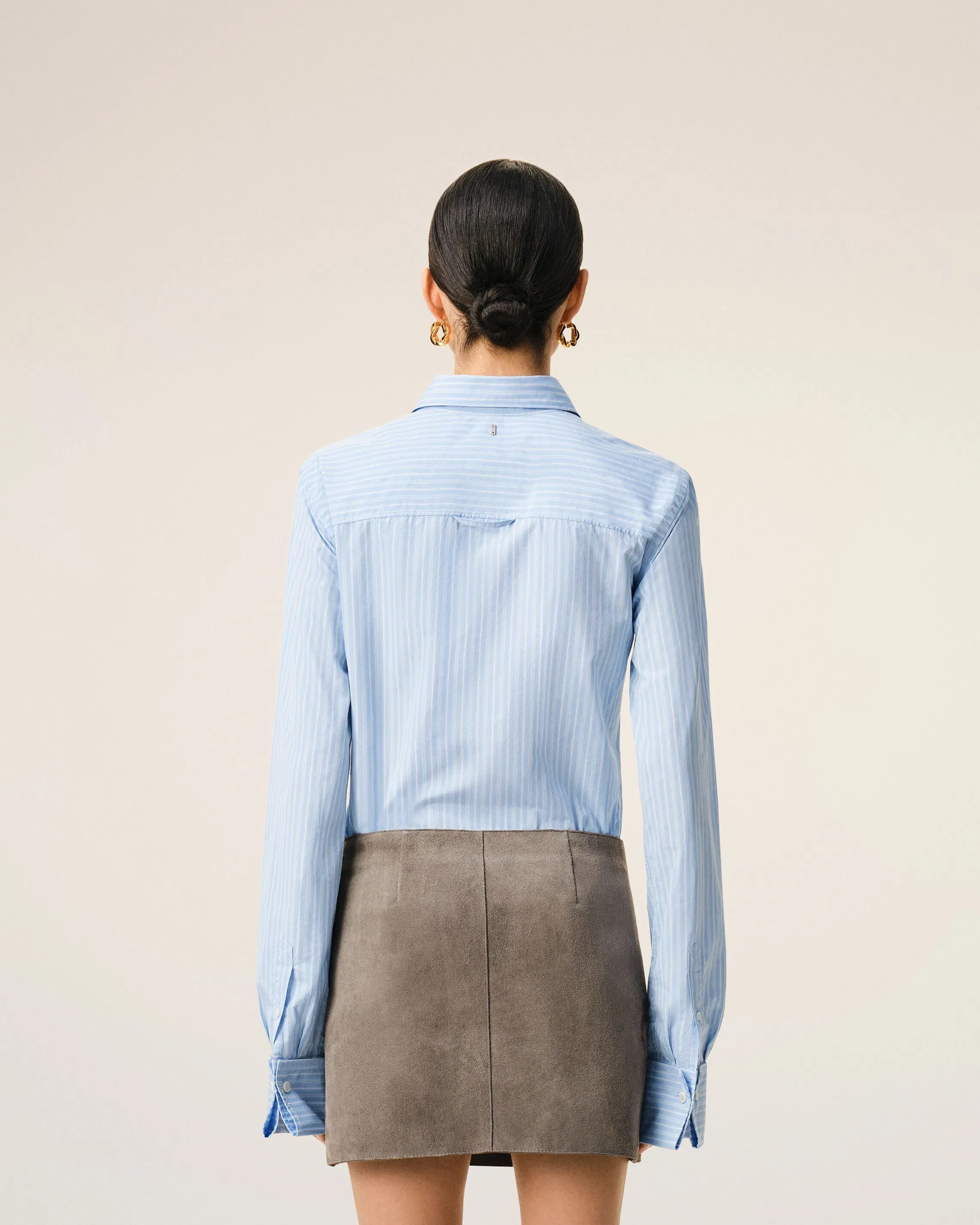 AmiParis Blue Cotton Long Sleeve Ruffled Adjusted Shirt Women's