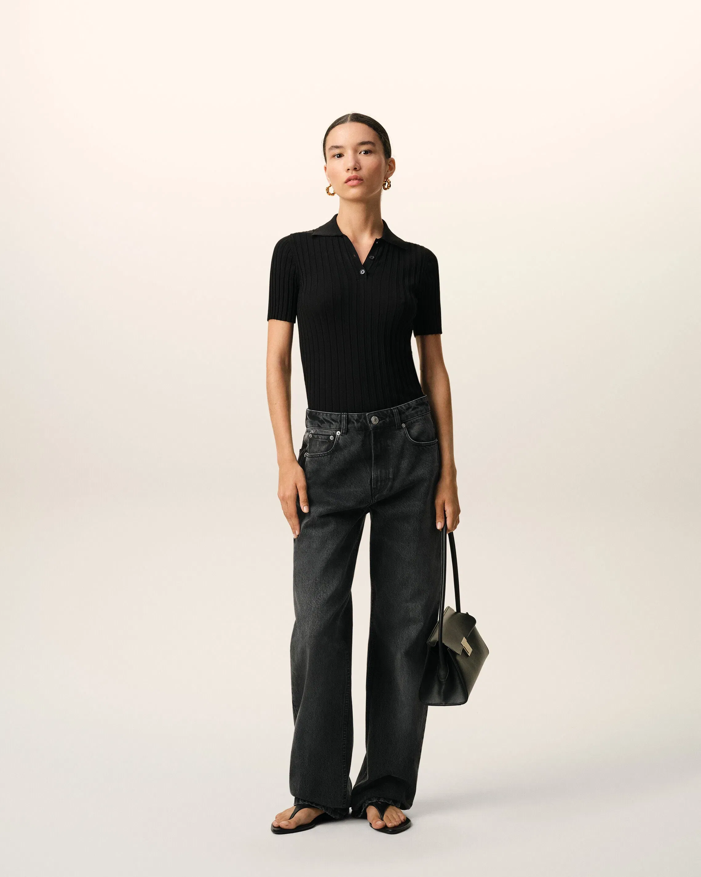 AmiParis Black Cotton Large Fit Jeans Women's