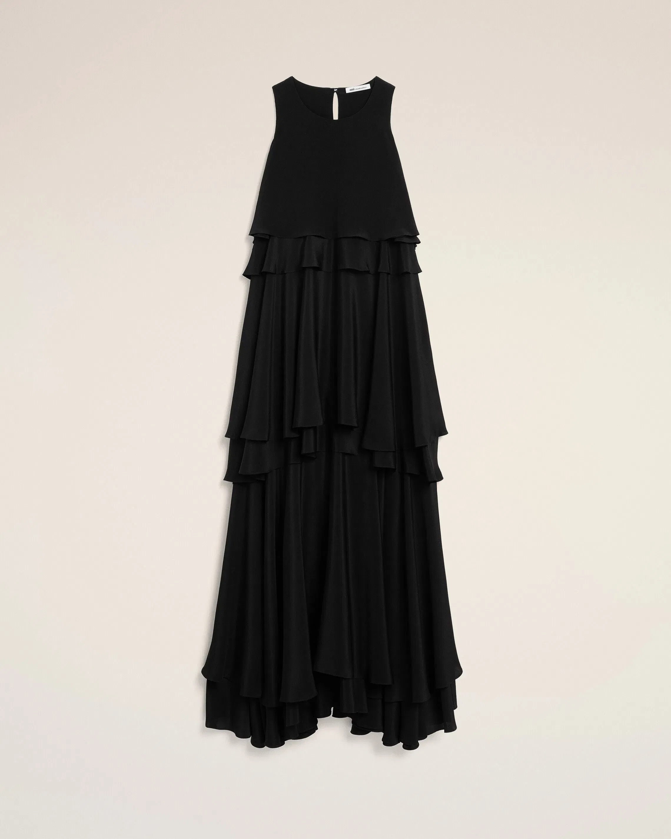 AmiParis Black Blended Silk Long Dress With Ruffles Women's