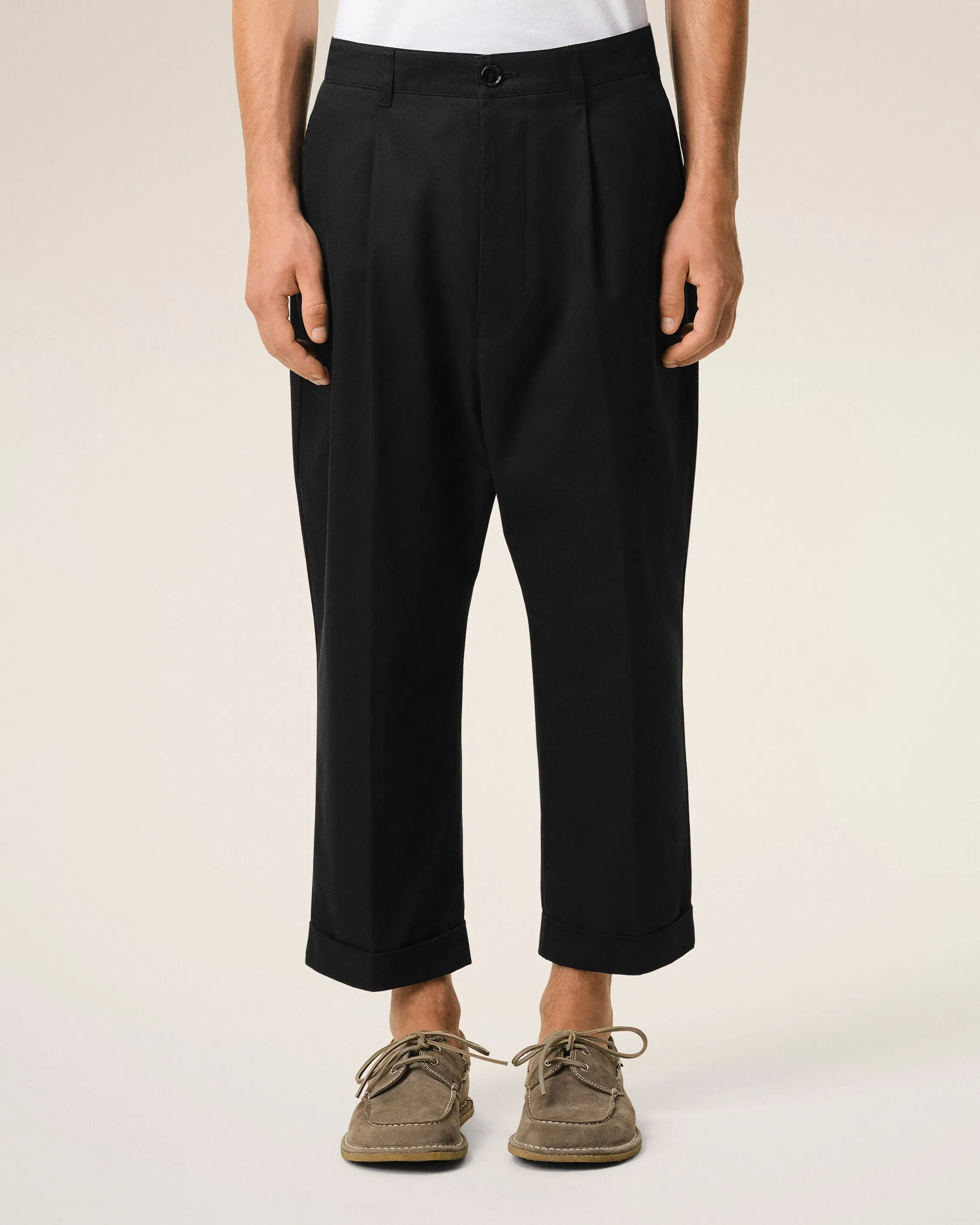 AmiParis Black Cotton Carrot Oversized Trousers