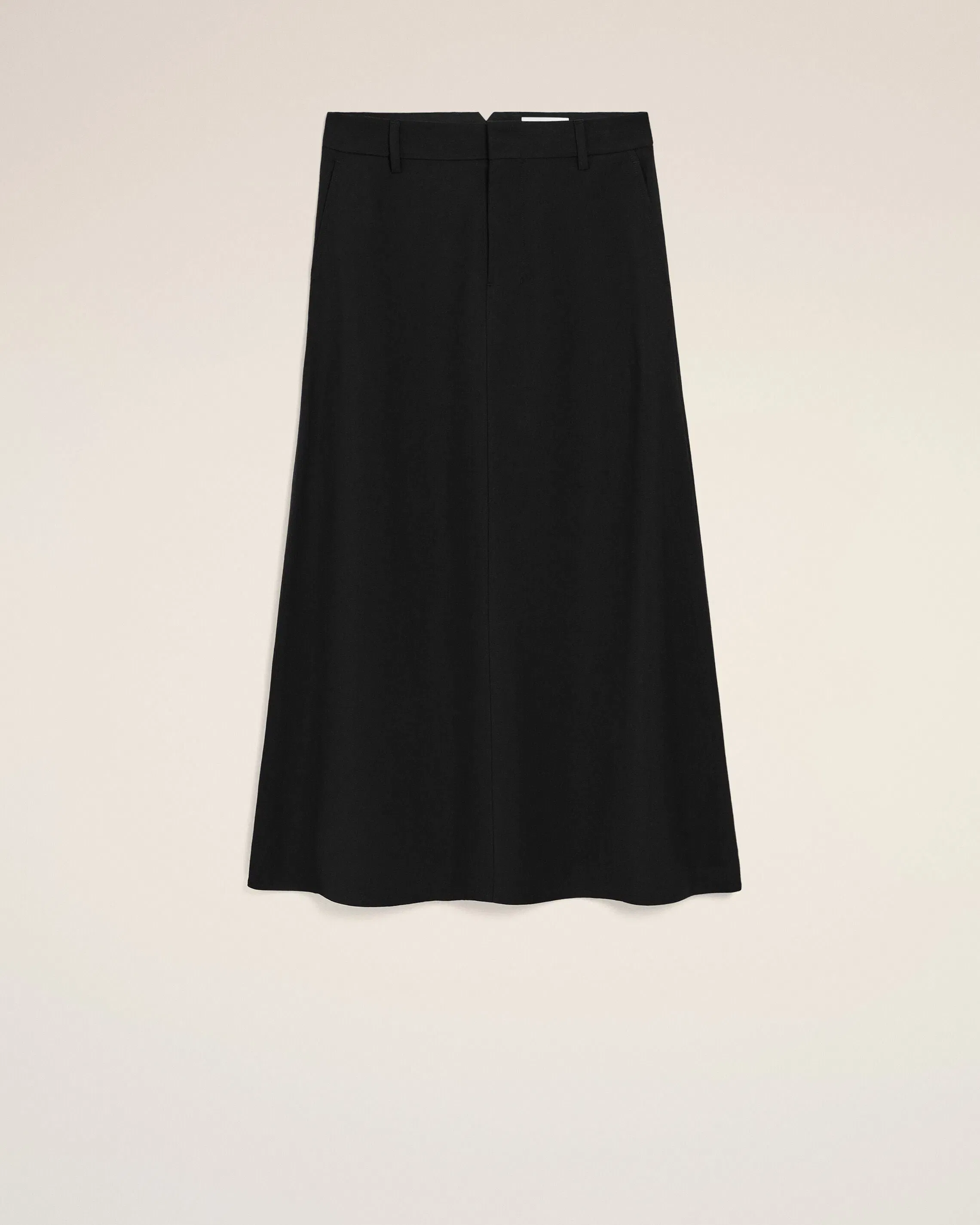 AmiParis Black Blended Linen Tailor Construction Long Trapeze Skirt Women's