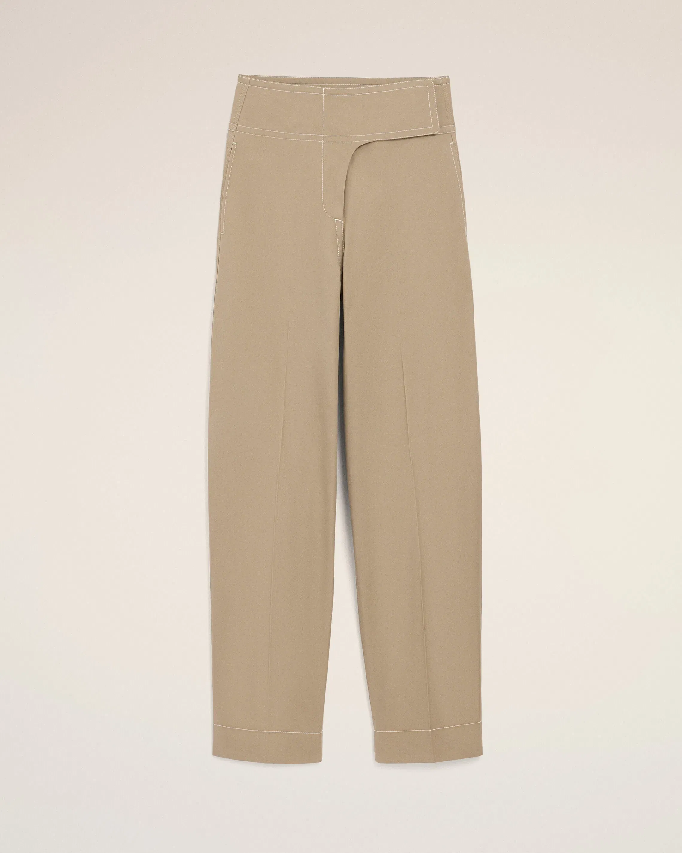 AmiParis Beige Cotton Wrapped Belted Trousers Women's