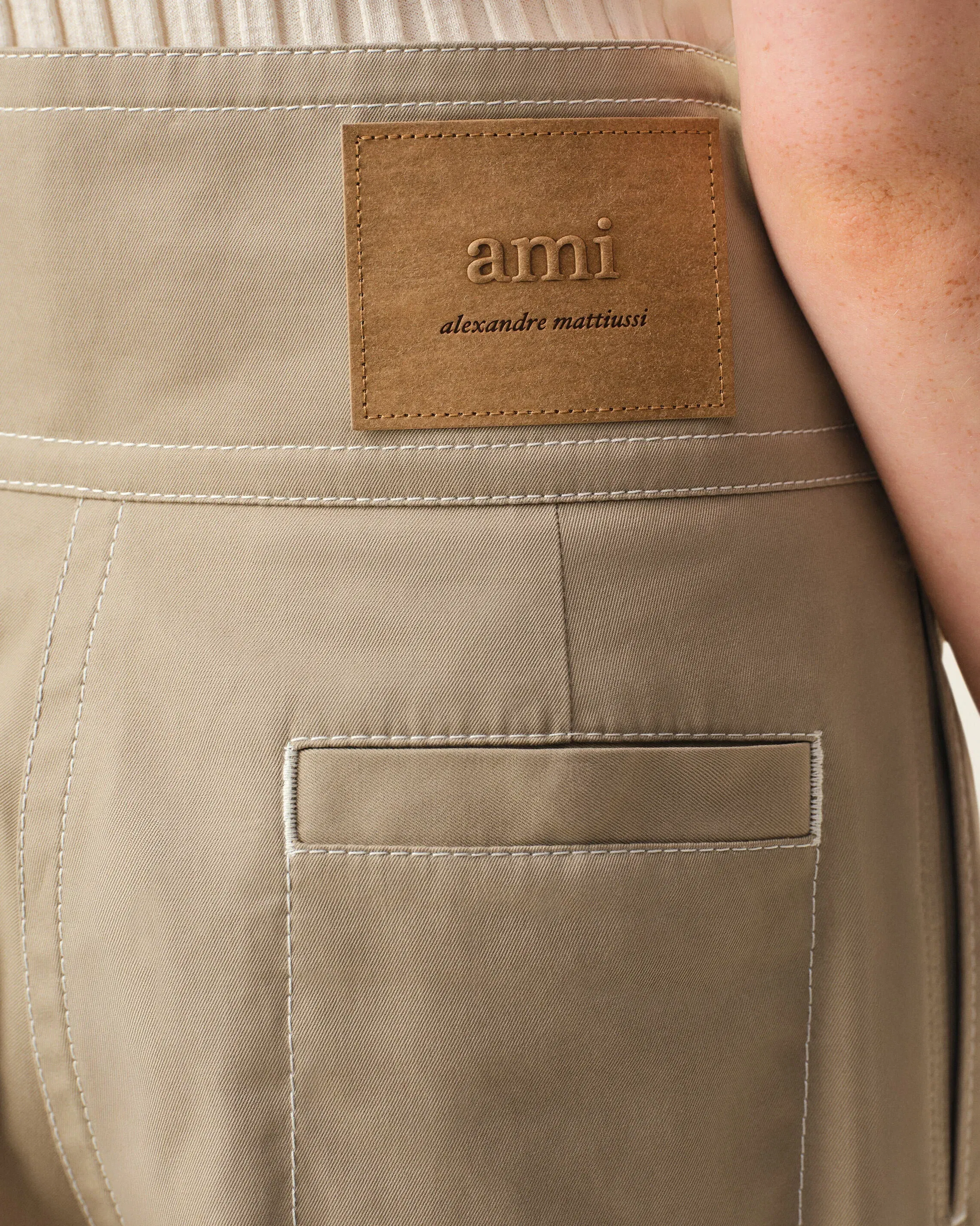 AmiParis Beige Cotton Wrapped Belted Trousers Women's