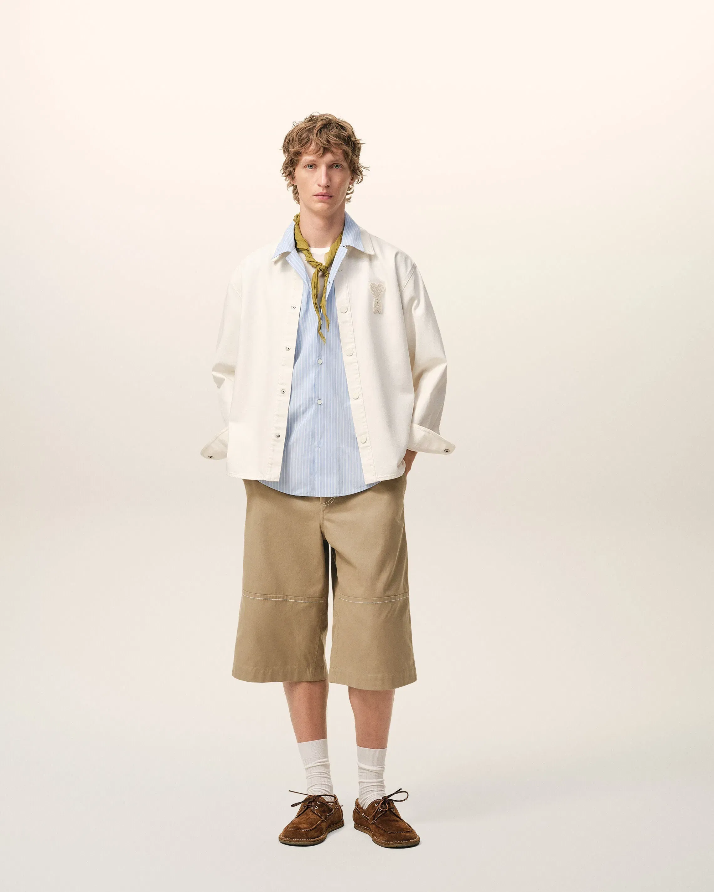 AmiParis Beige Cotton Worker Bermuda Shorts