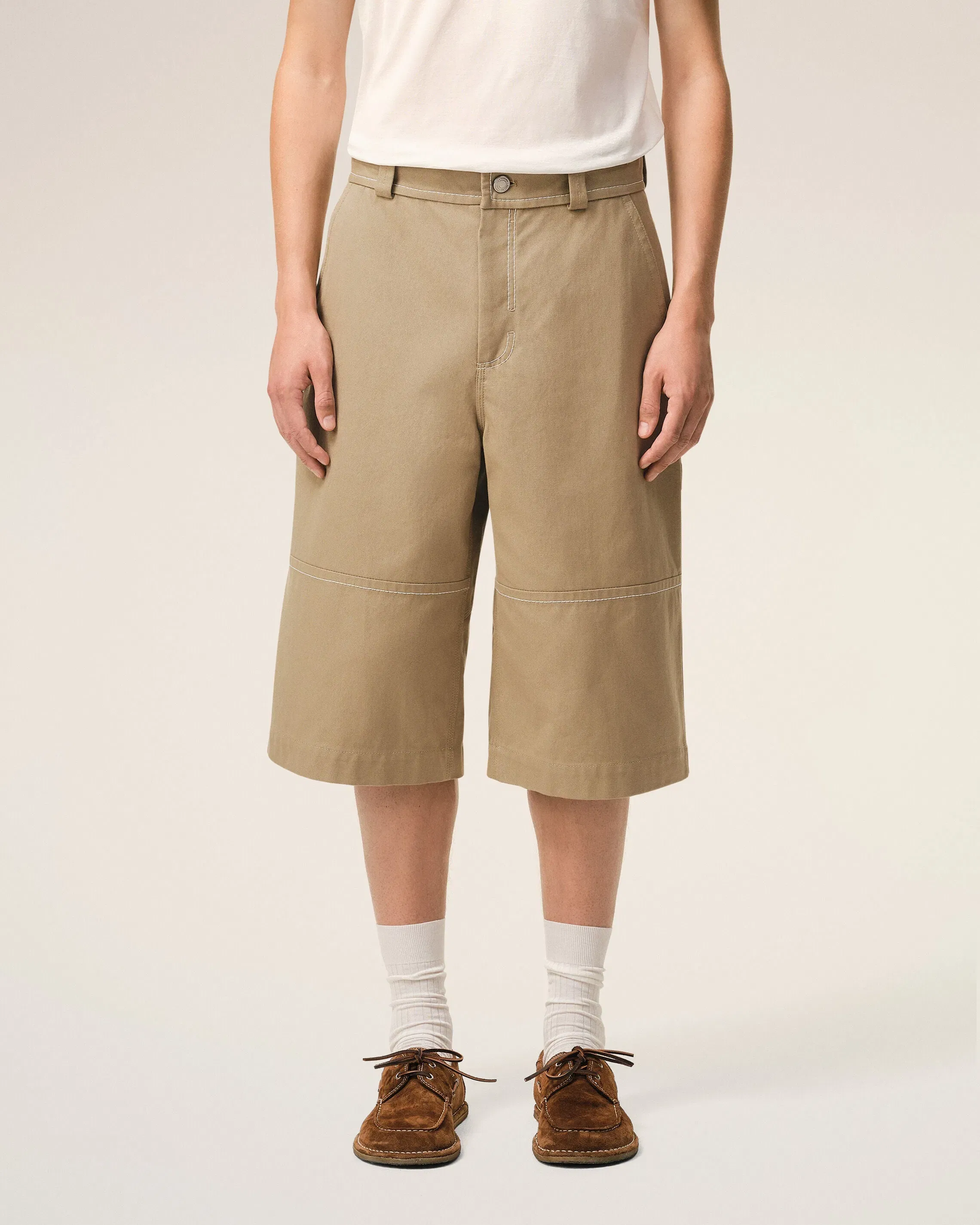 AmiParis Beige Cotton Worker Bermuda Shorts