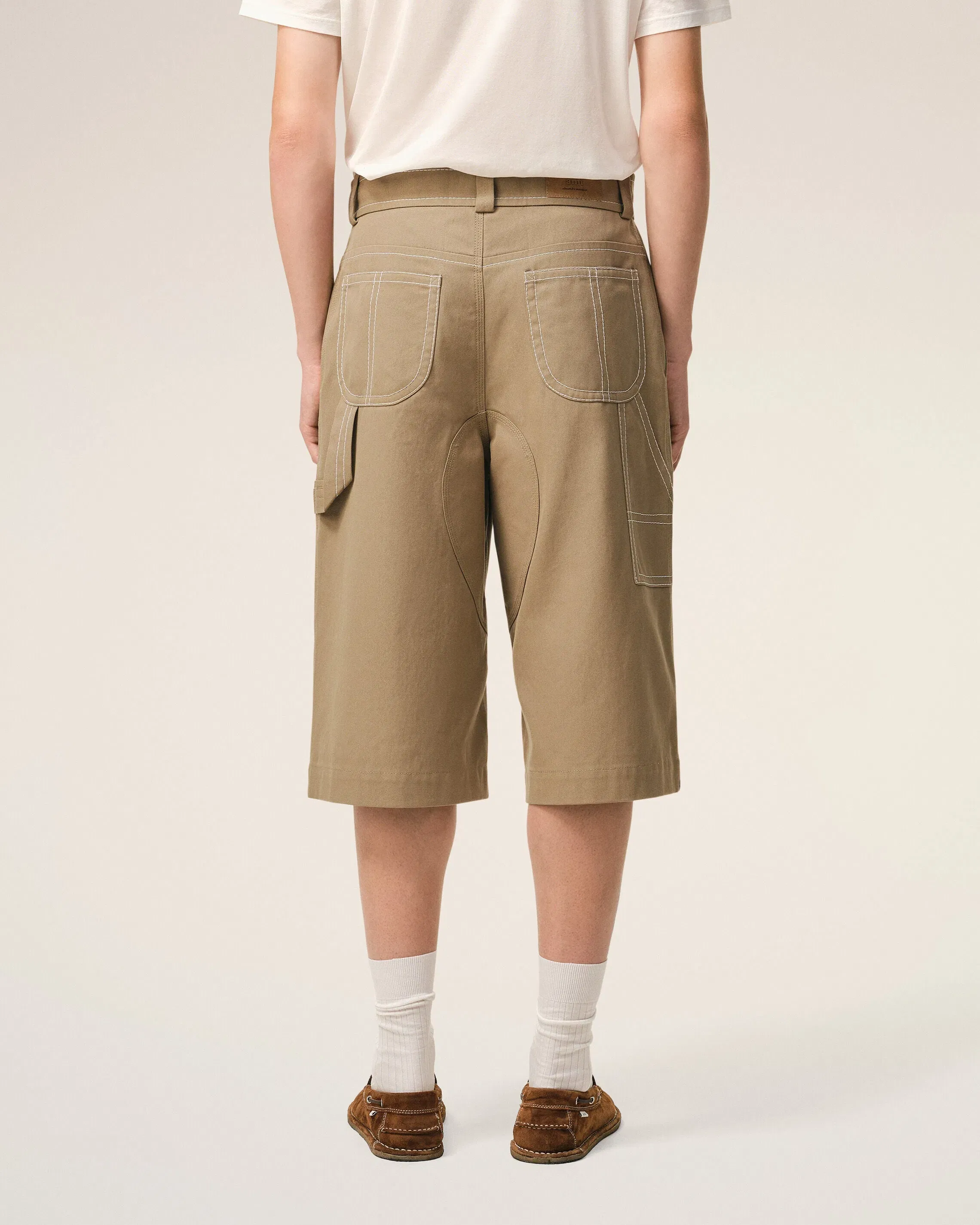 AmiParis Beige Cotton Worker Bermuda Shorts
