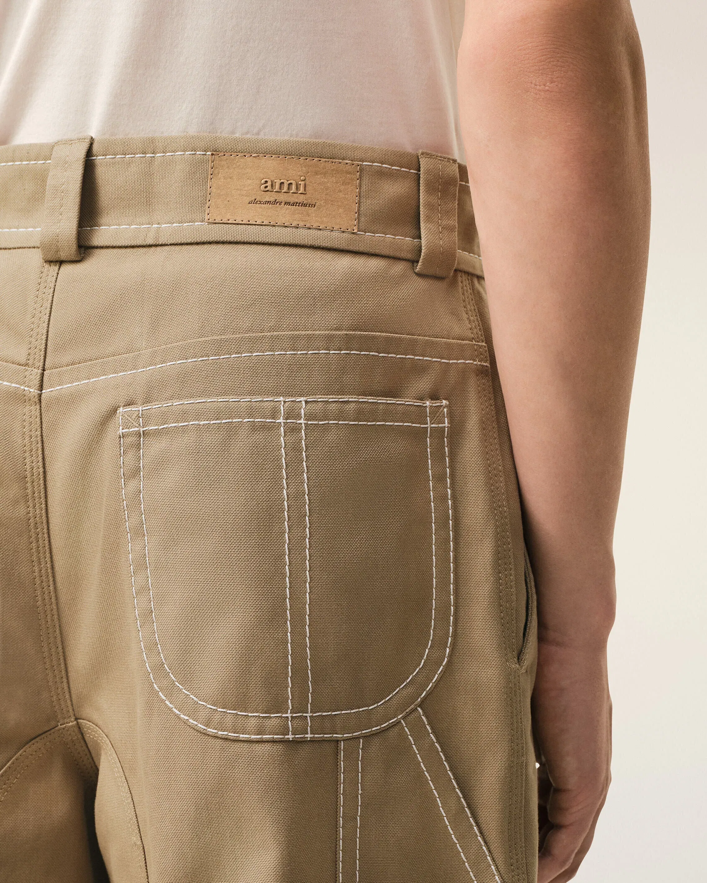 AmiParis Beige Cotton Worker Bermuda Shorts