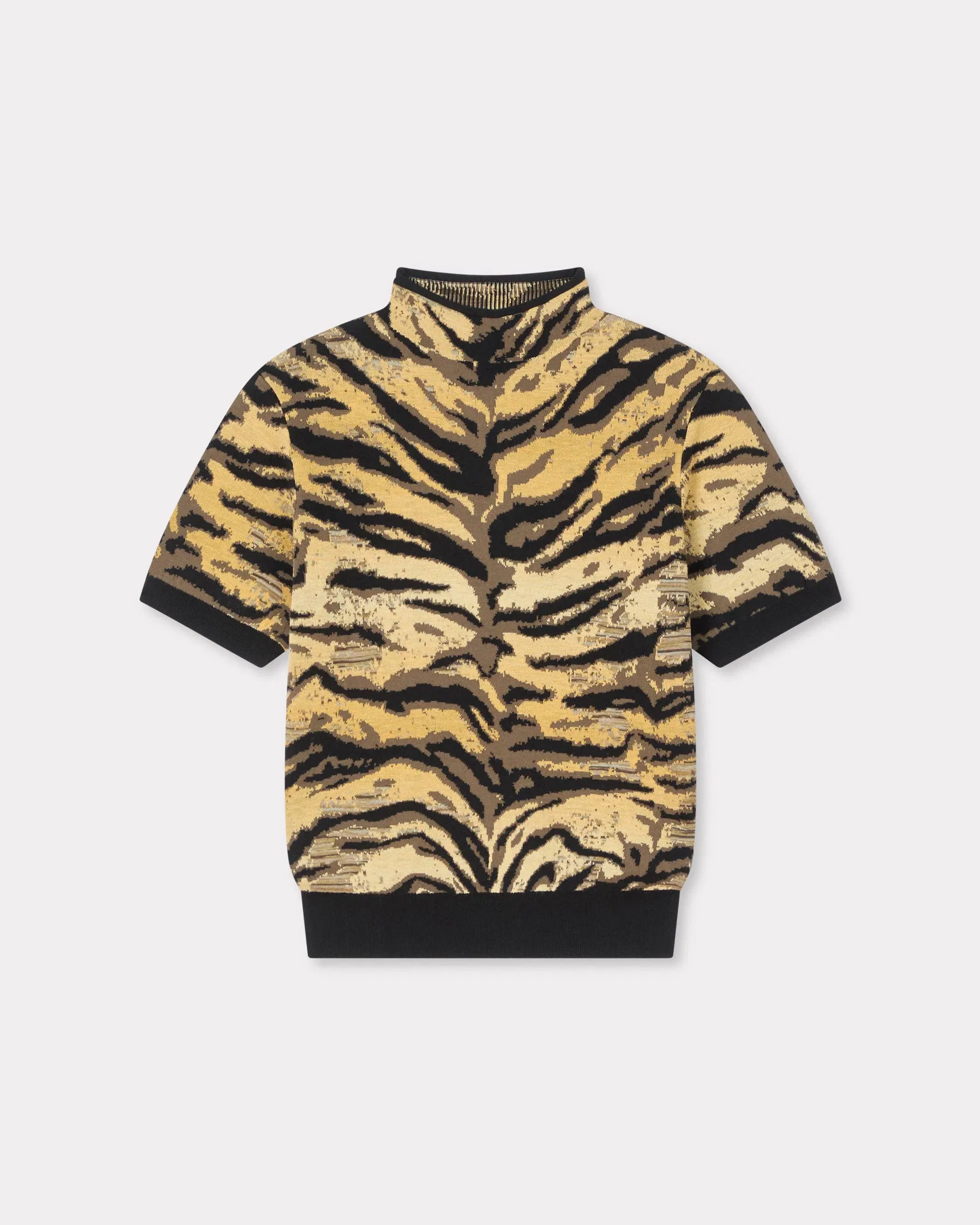 Kenzo Tiger Mock Neck Top In Mixed Cotton Wool Women's