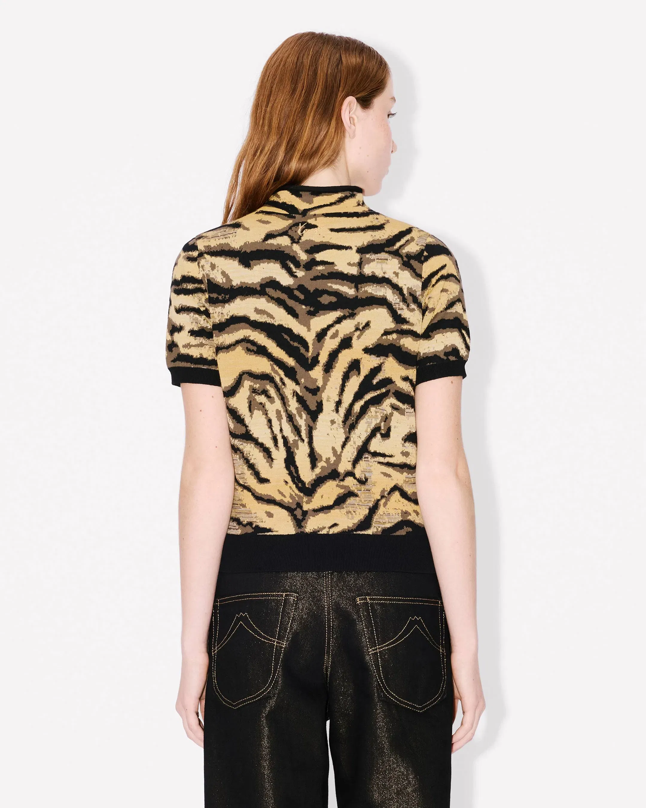 Kenzo Tiger Mock Neck Top In Mixed Cotton Wool Women's