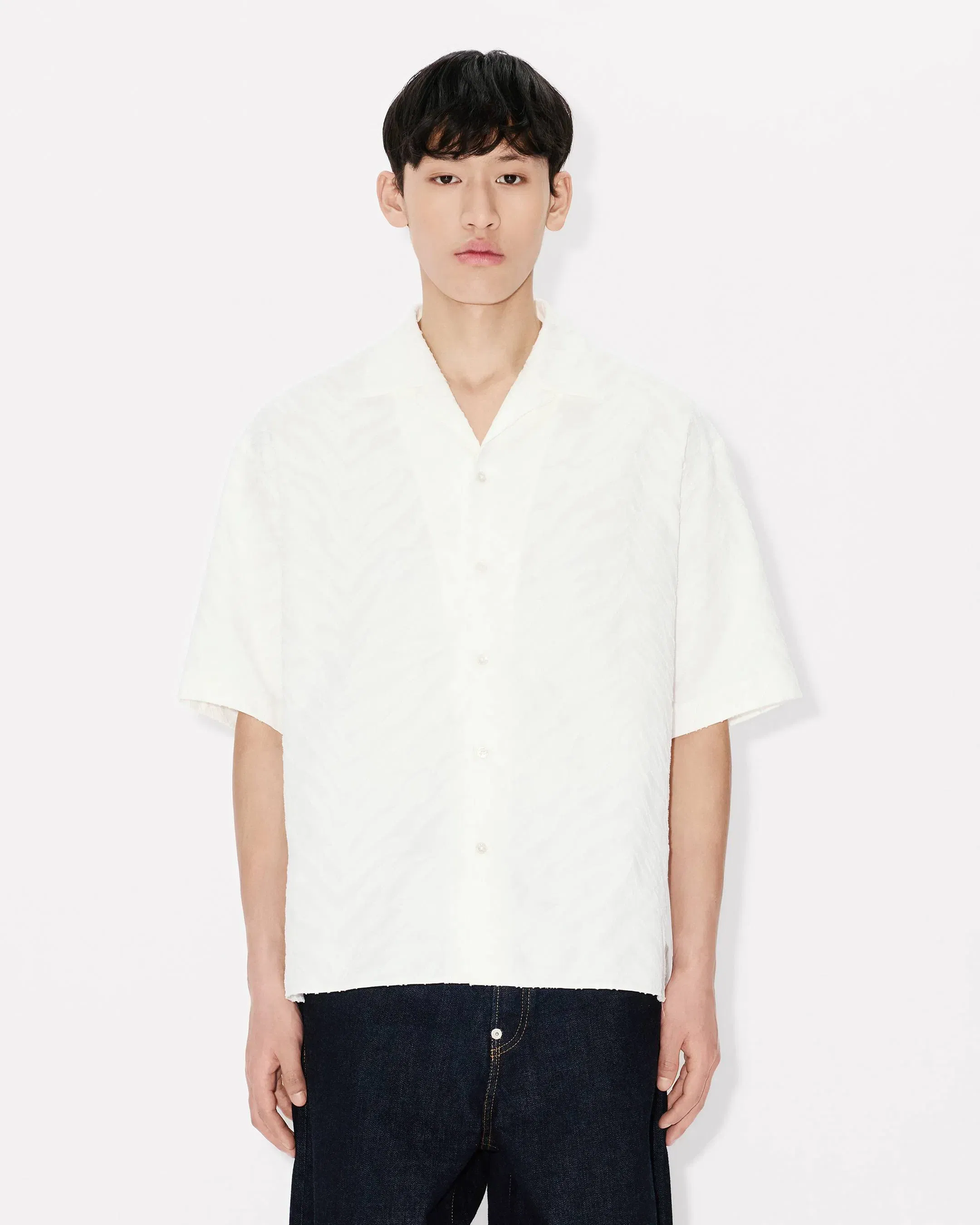 Kenzo Tiger Hawaiian Shorts Sleeve Shirt In Cotton Jacquard