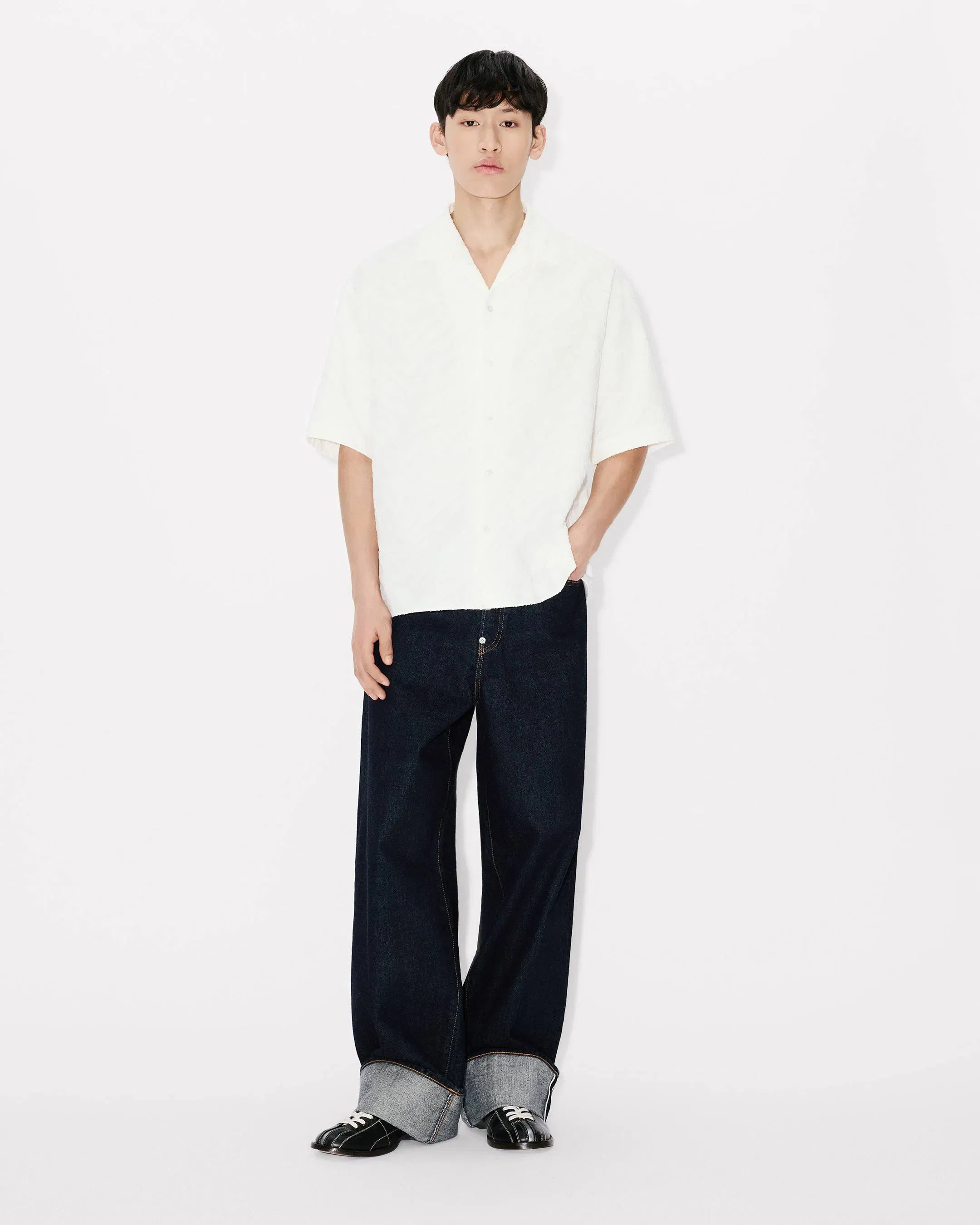 Kenzo Tiger Hawaiian Shorts Sleeve Shirt In Cotton Jacquard