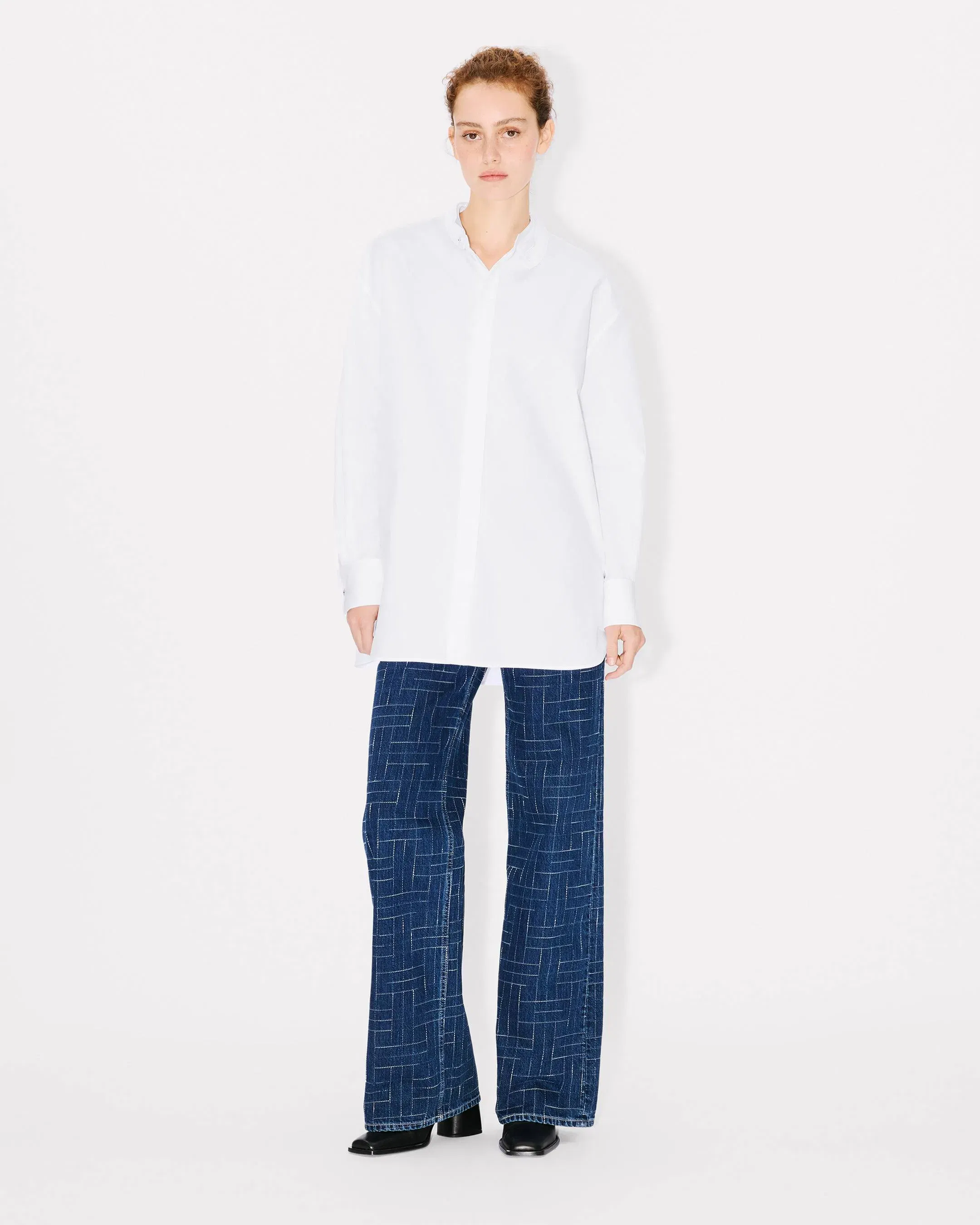 Kenzo Stand Collar Oversized Shirt In Cotton Poplin Women's
