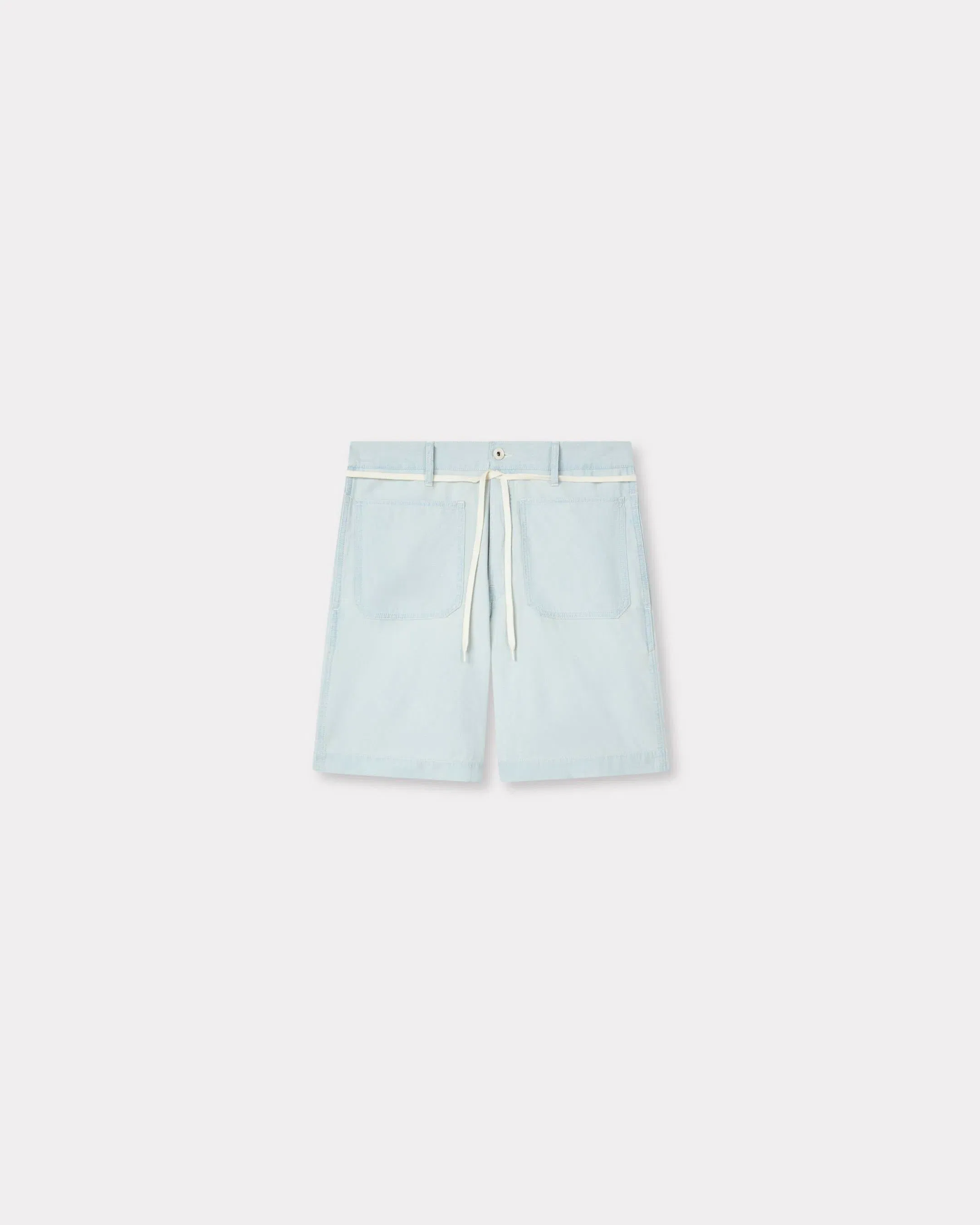 Kenzo Lace Straight Shorts In Stone Bleach Chambray