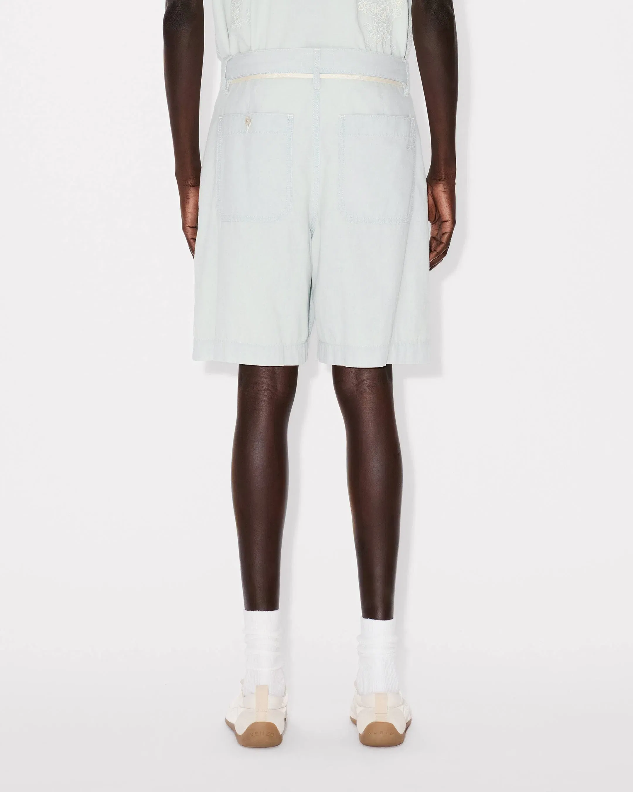 Kenzo Lace Straight Shorts In Stone Bleach Chambray